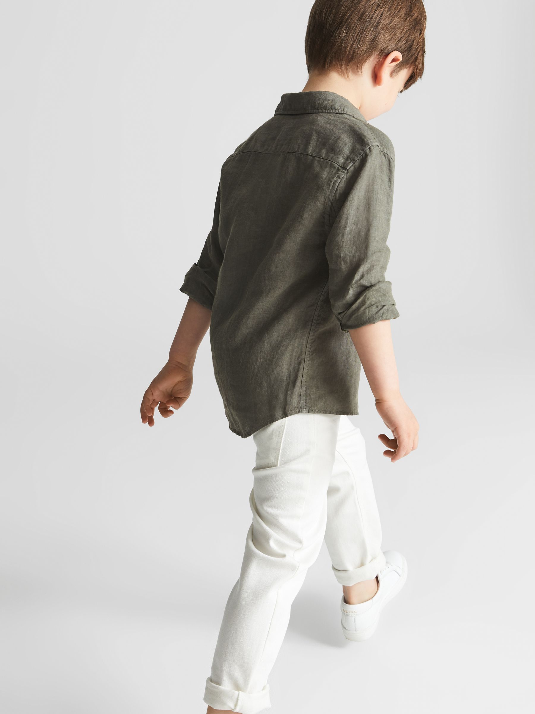 Long Sleeve Linen Shirt in Olive - Image 4 of 7