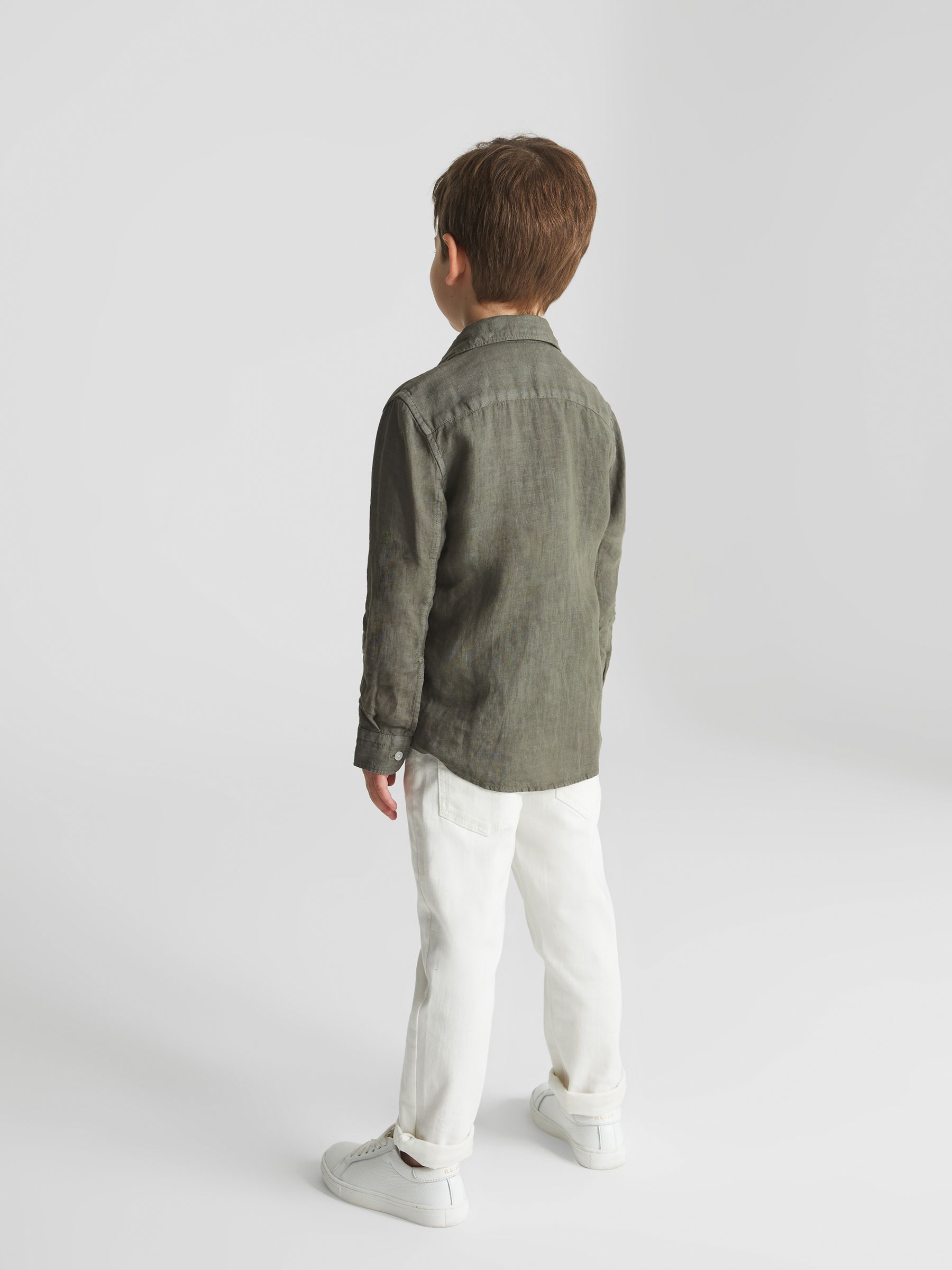 Long Sleeve Linen Shirt in Olive - Image 6 of 7