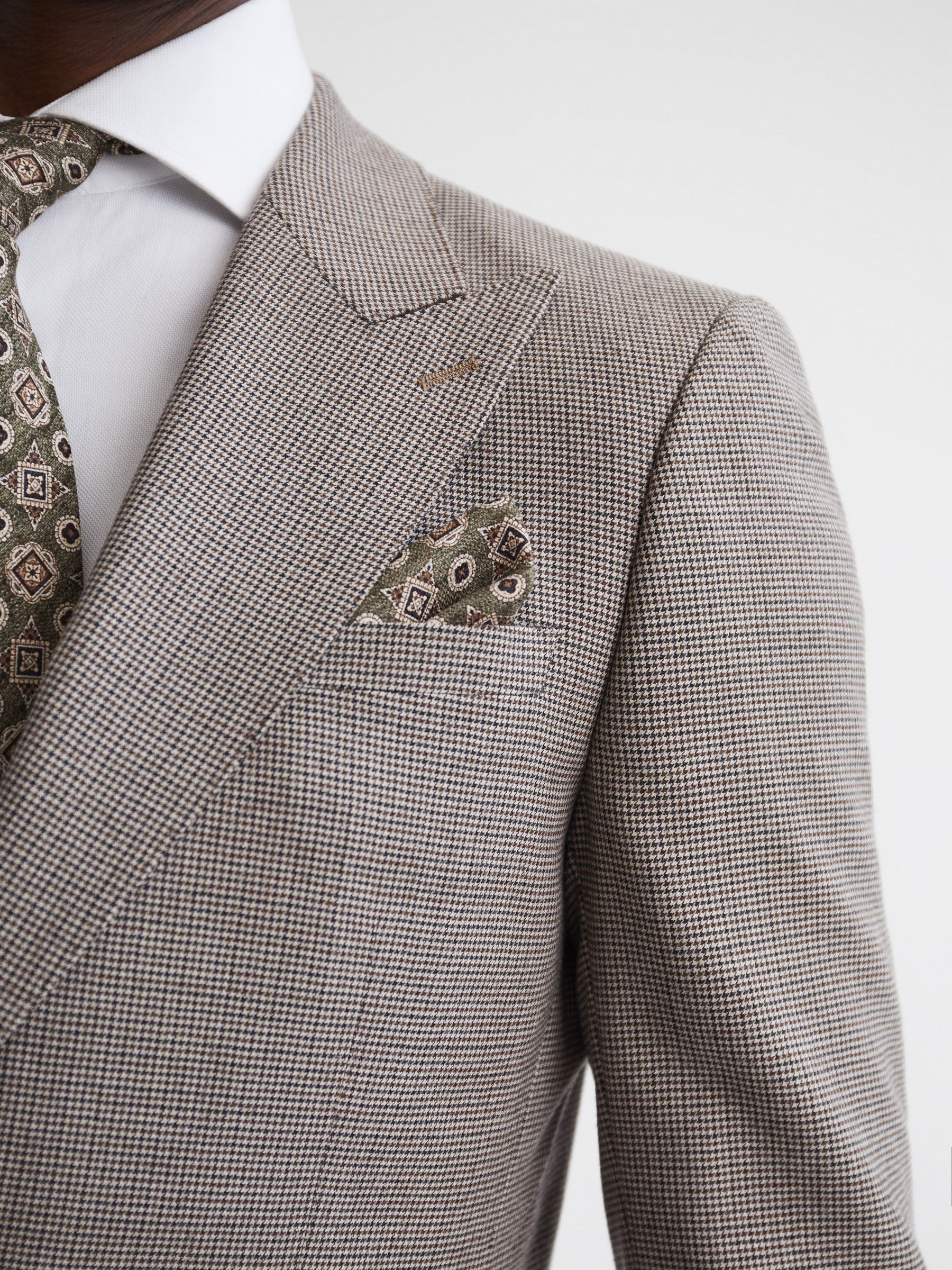 Silk Mixed Medallion Print Pocket Square in Olive Melange - Image 2 of 5