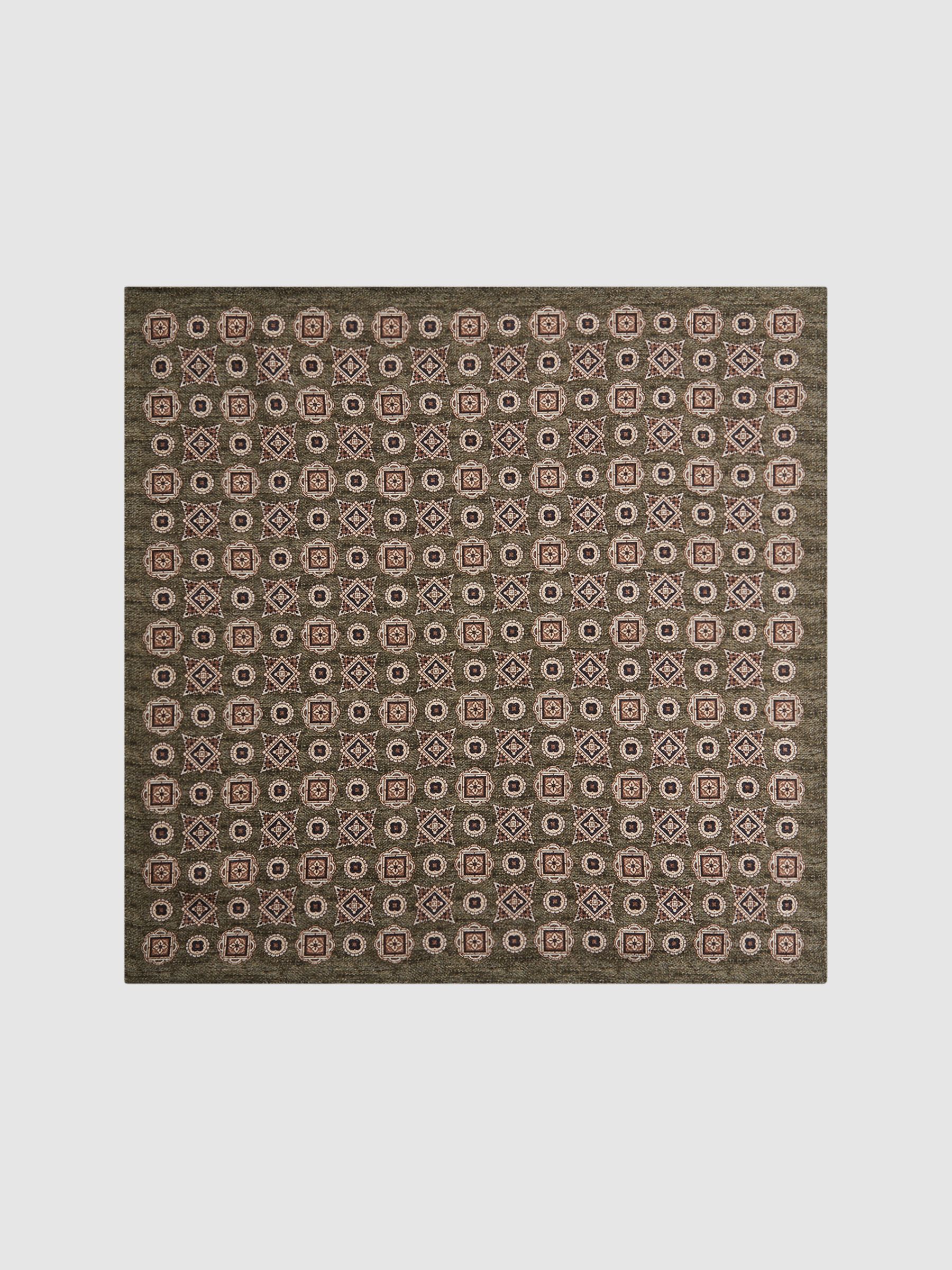Silk Mixed Medallion Print Pocket Square in Olive Melange - Image 4 of 5
