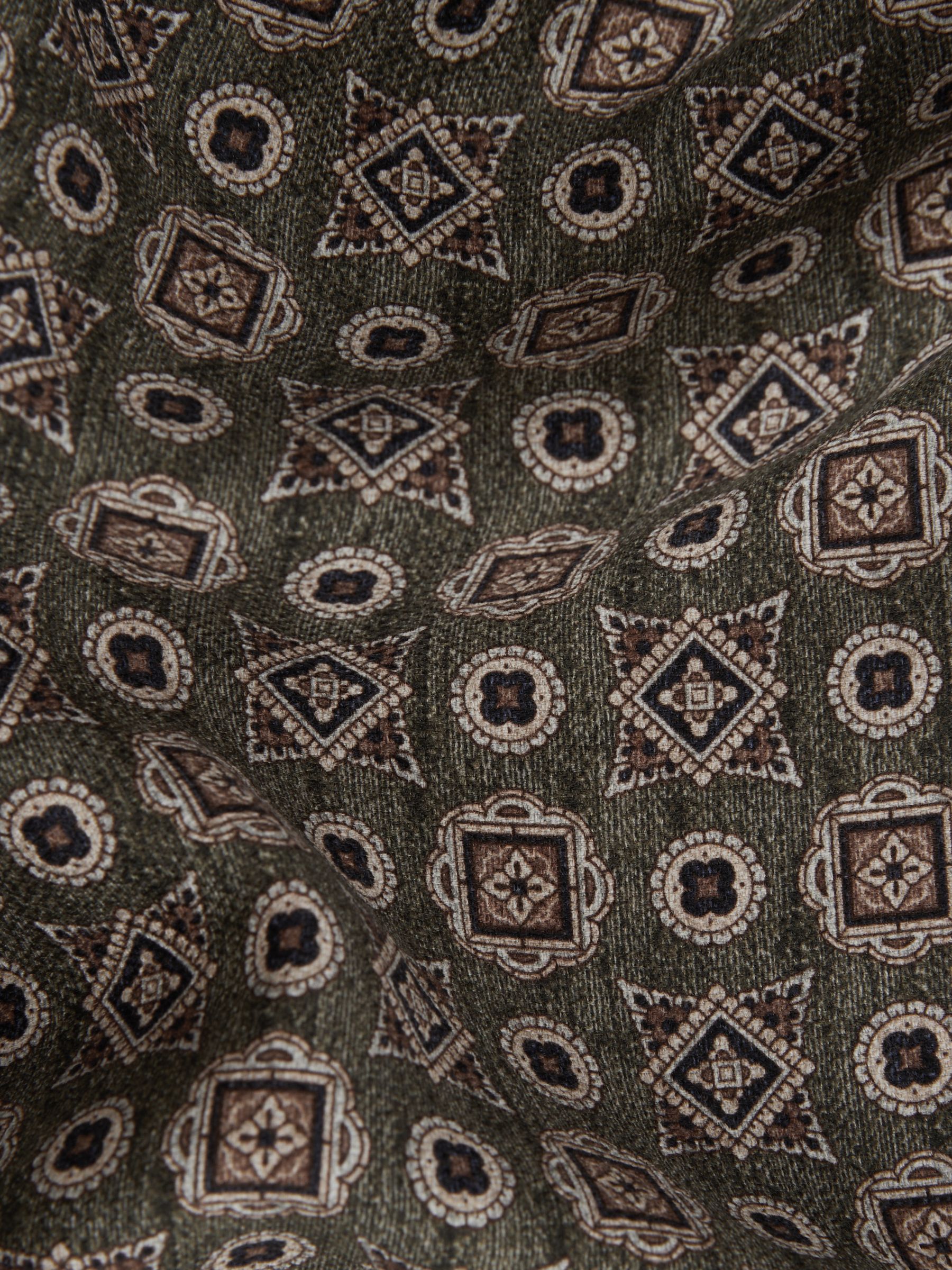 Silk Mixed Medallion Print Pocket Square in Olive Melange - Image 5 of 5