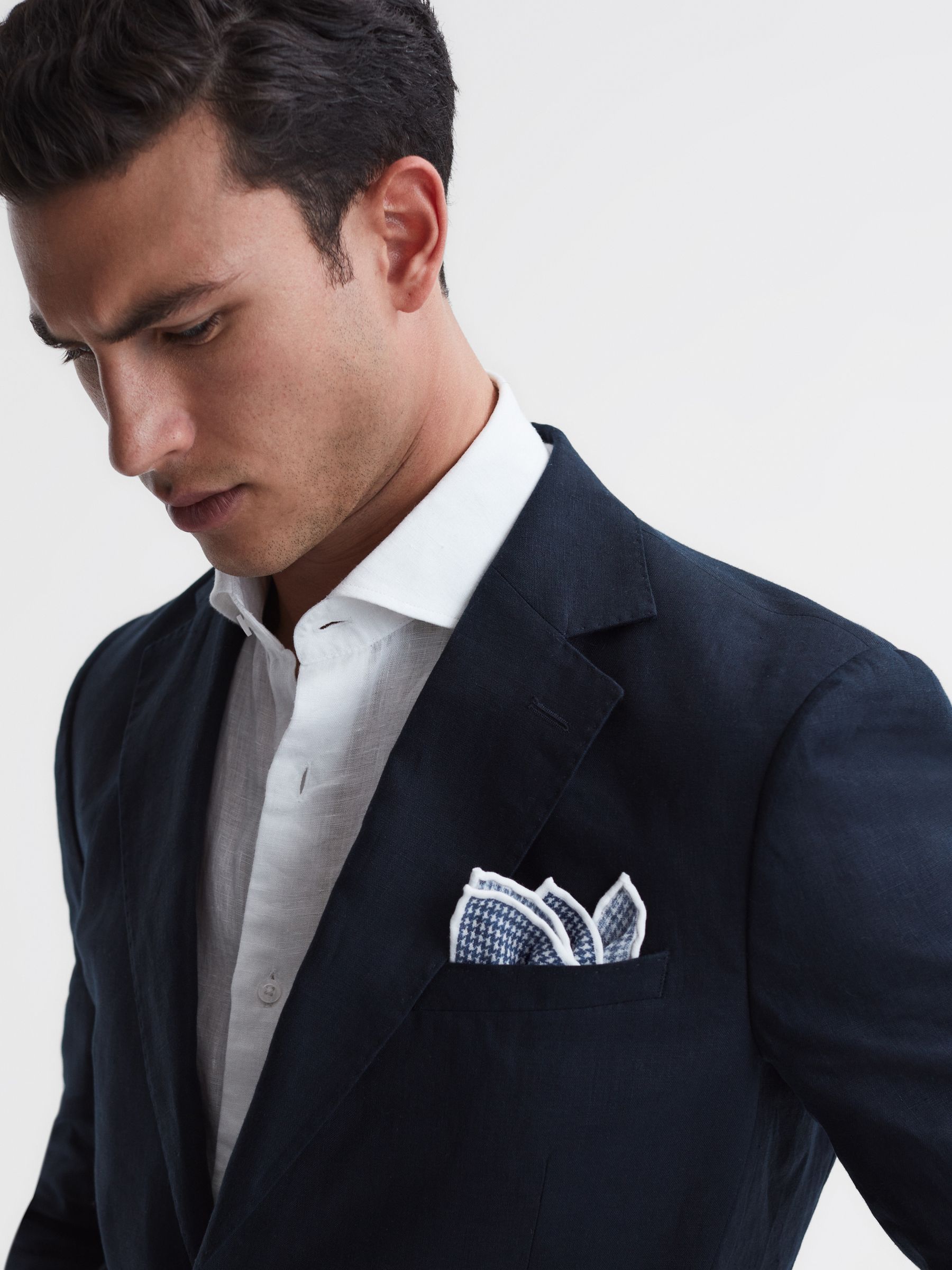 Linen Puppytooth Pocket Square in Airforce Blue - Image 5 of 5