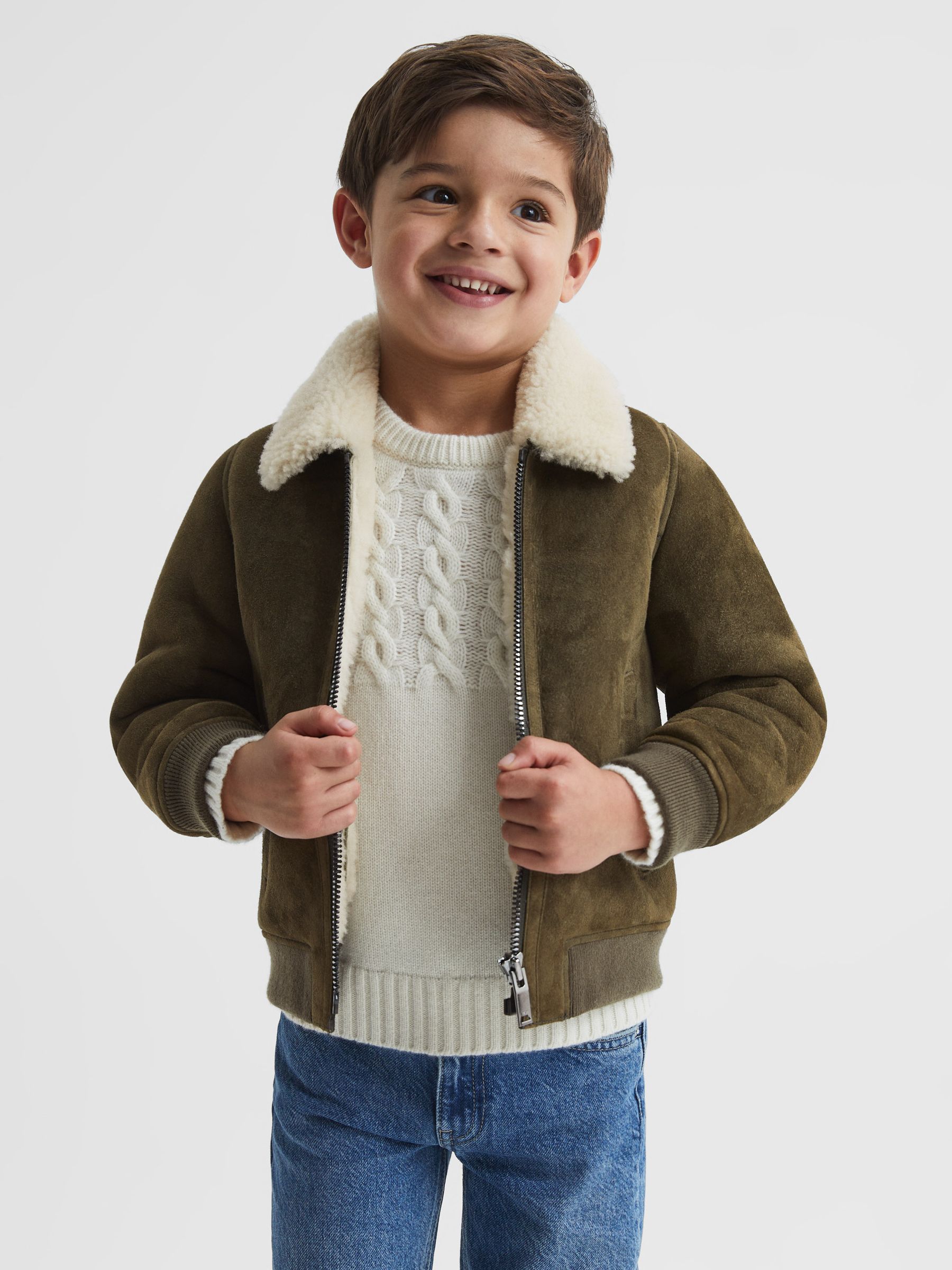 Senior Shearling Jacket in Khaki - Image 3 of 7