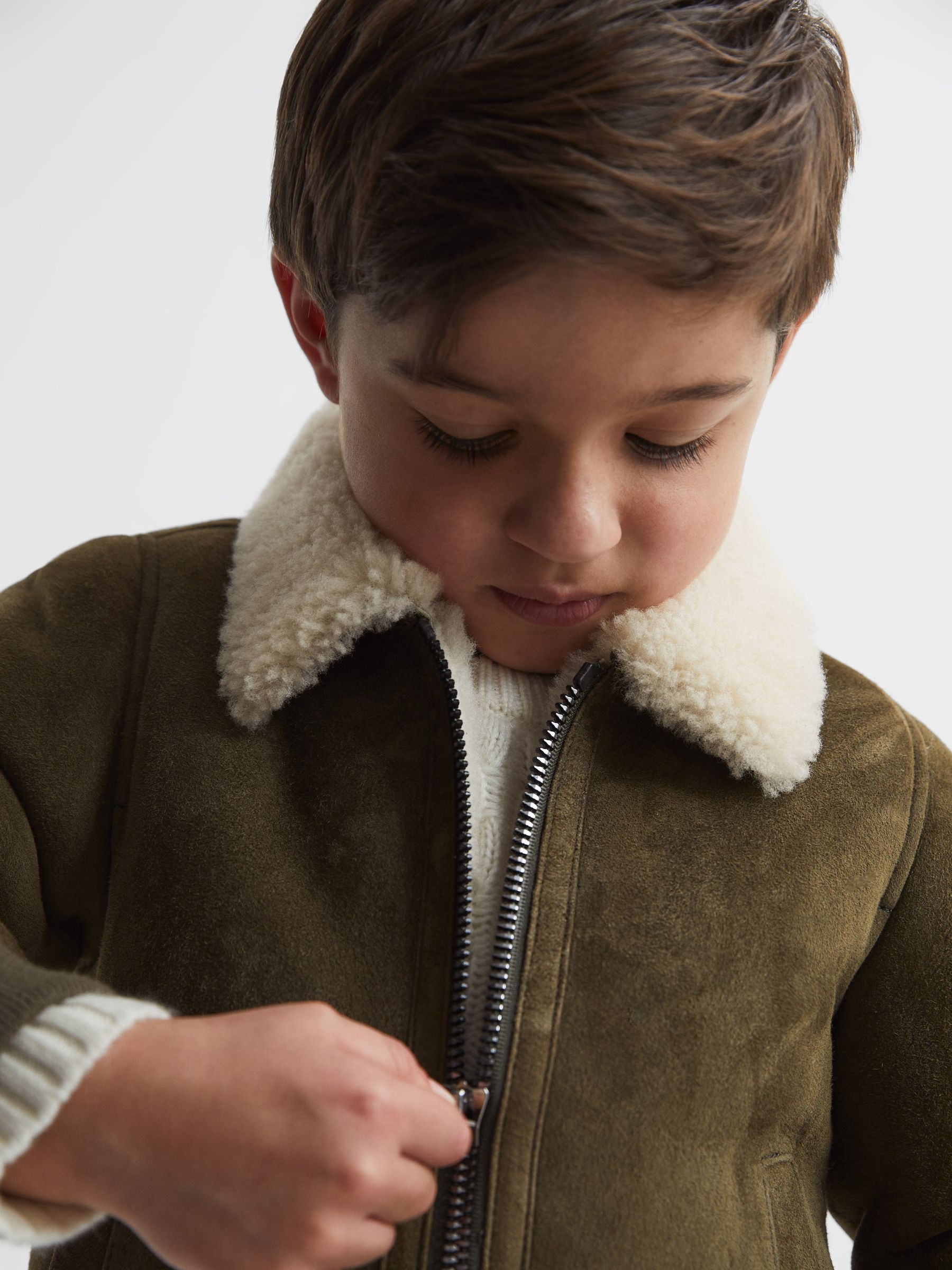 Senior Shearling Jacket in Khaki - Image 4 of 7