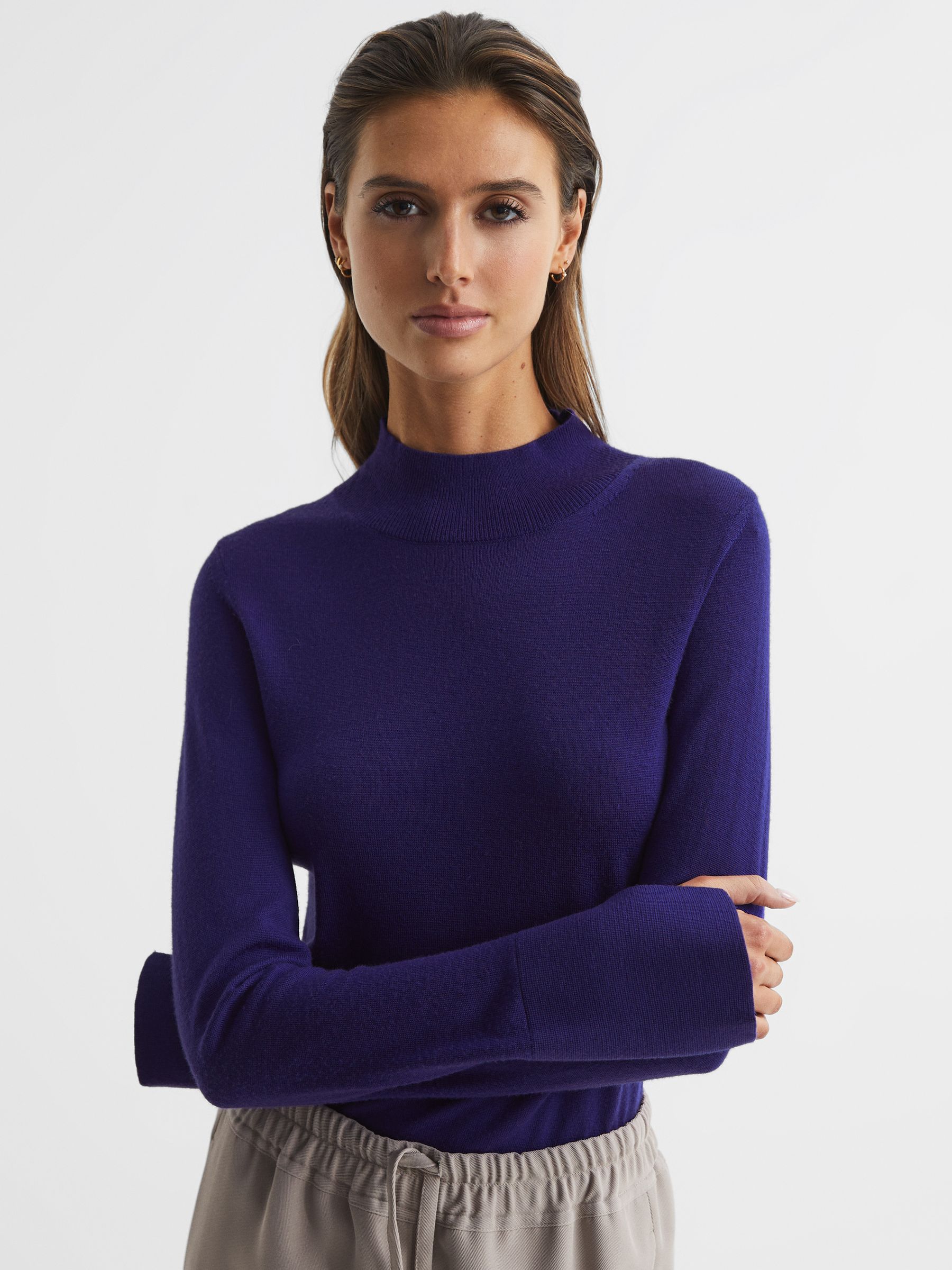 Merino Wool Split Sleeve Jumper in Purple - Image 1 of 6