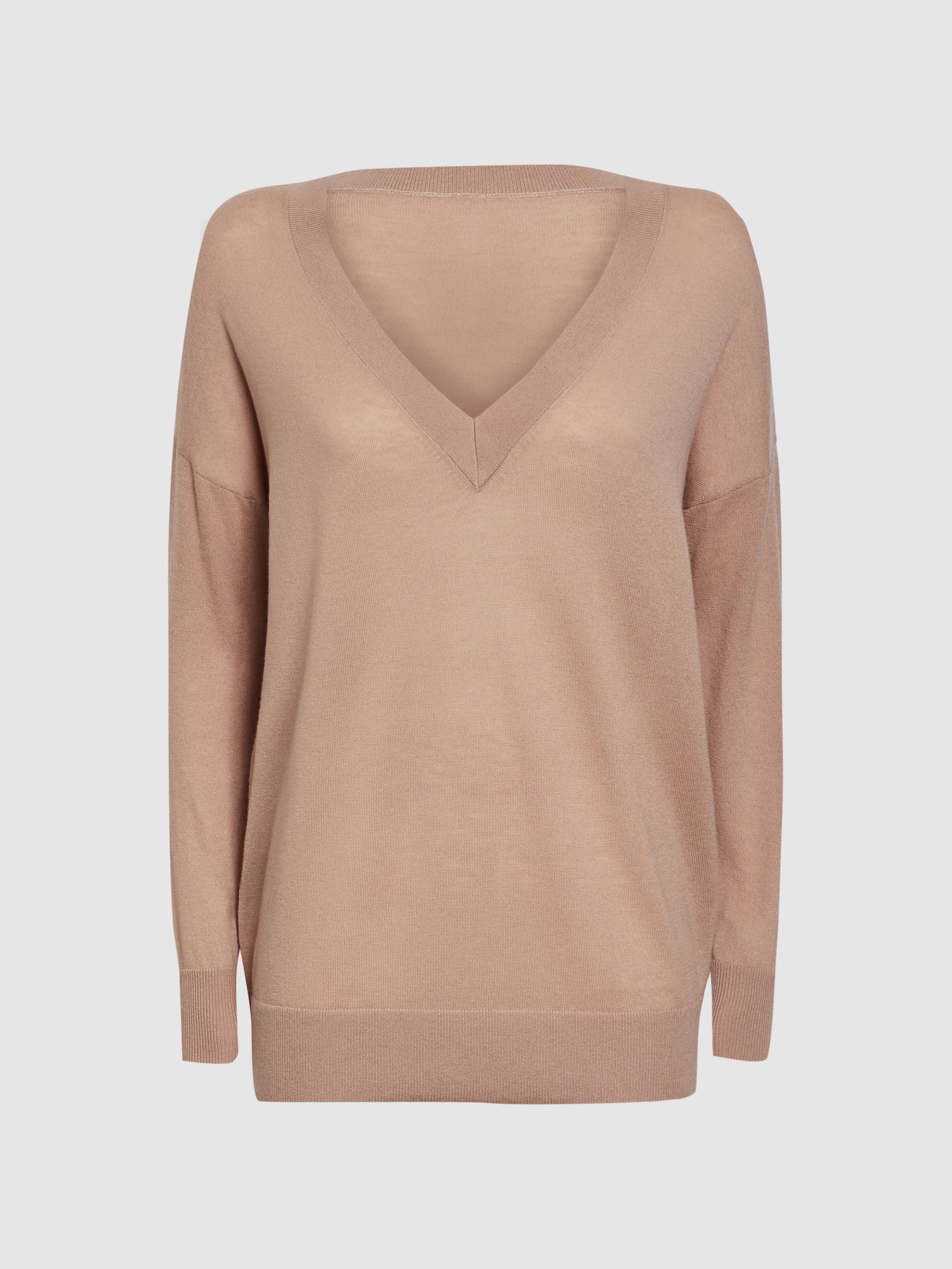 Merino Wool V-Neck Top in Camel - Image 2 of 5