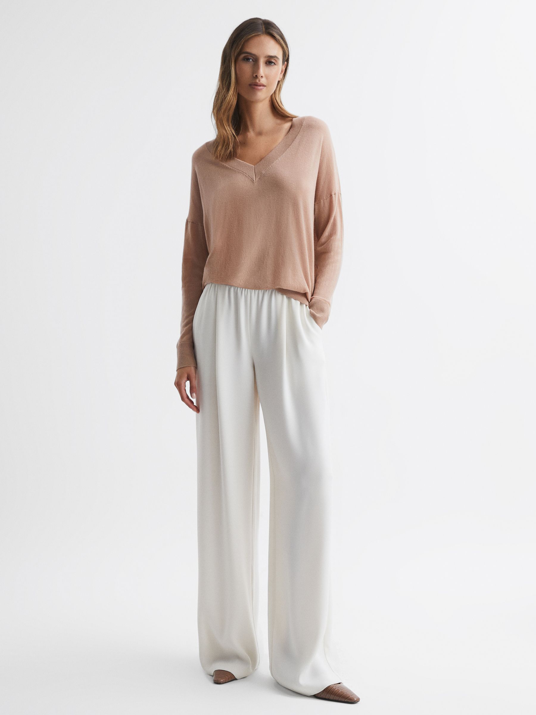 Merino Wool V-Neck Top in Camel - Image 3 of 5