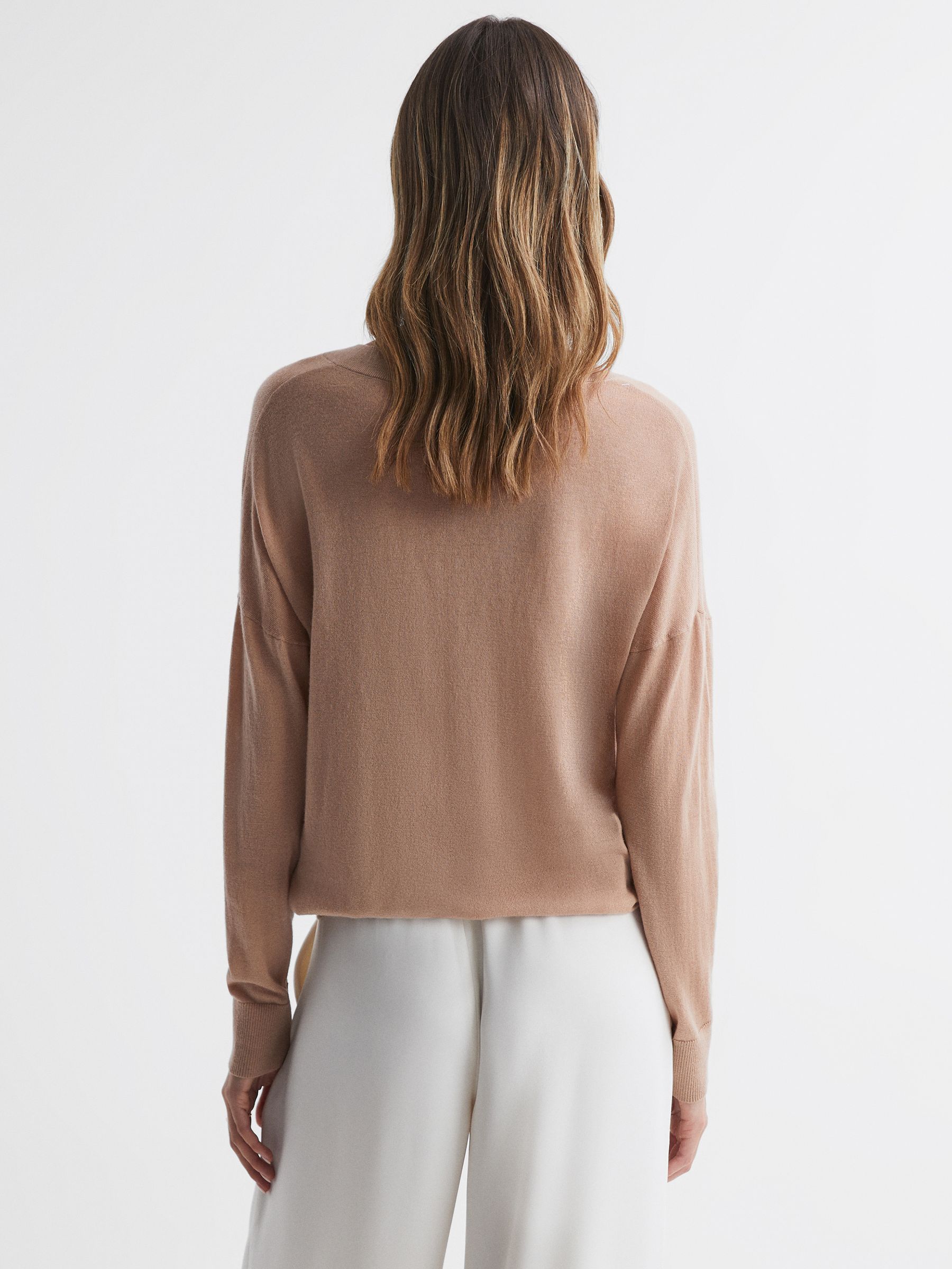 Merino Wool V-Neck Top in Camel - Image 4 of 5