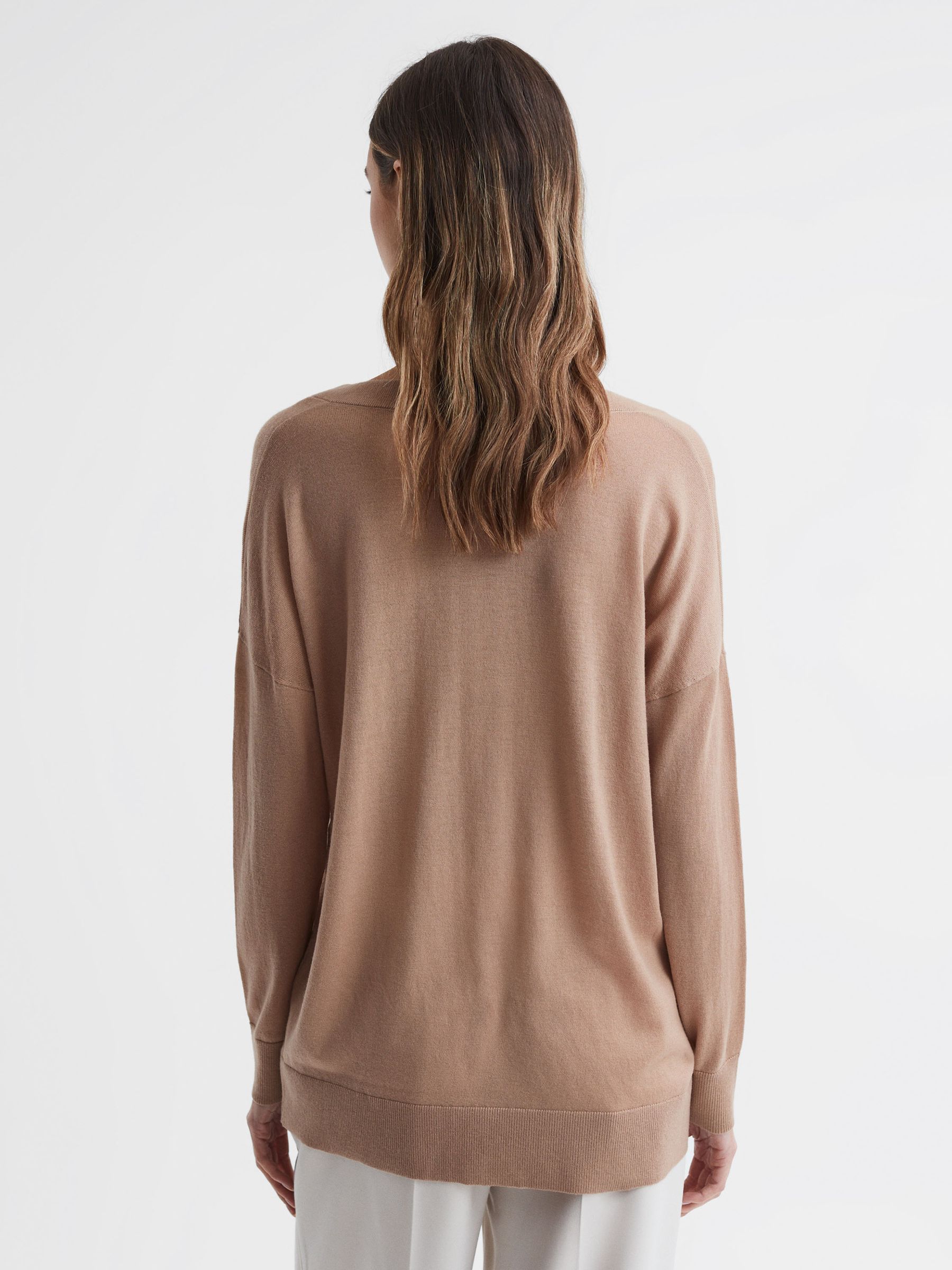 Merino Wool V-Neck Top in Camel - Image 5 of 5