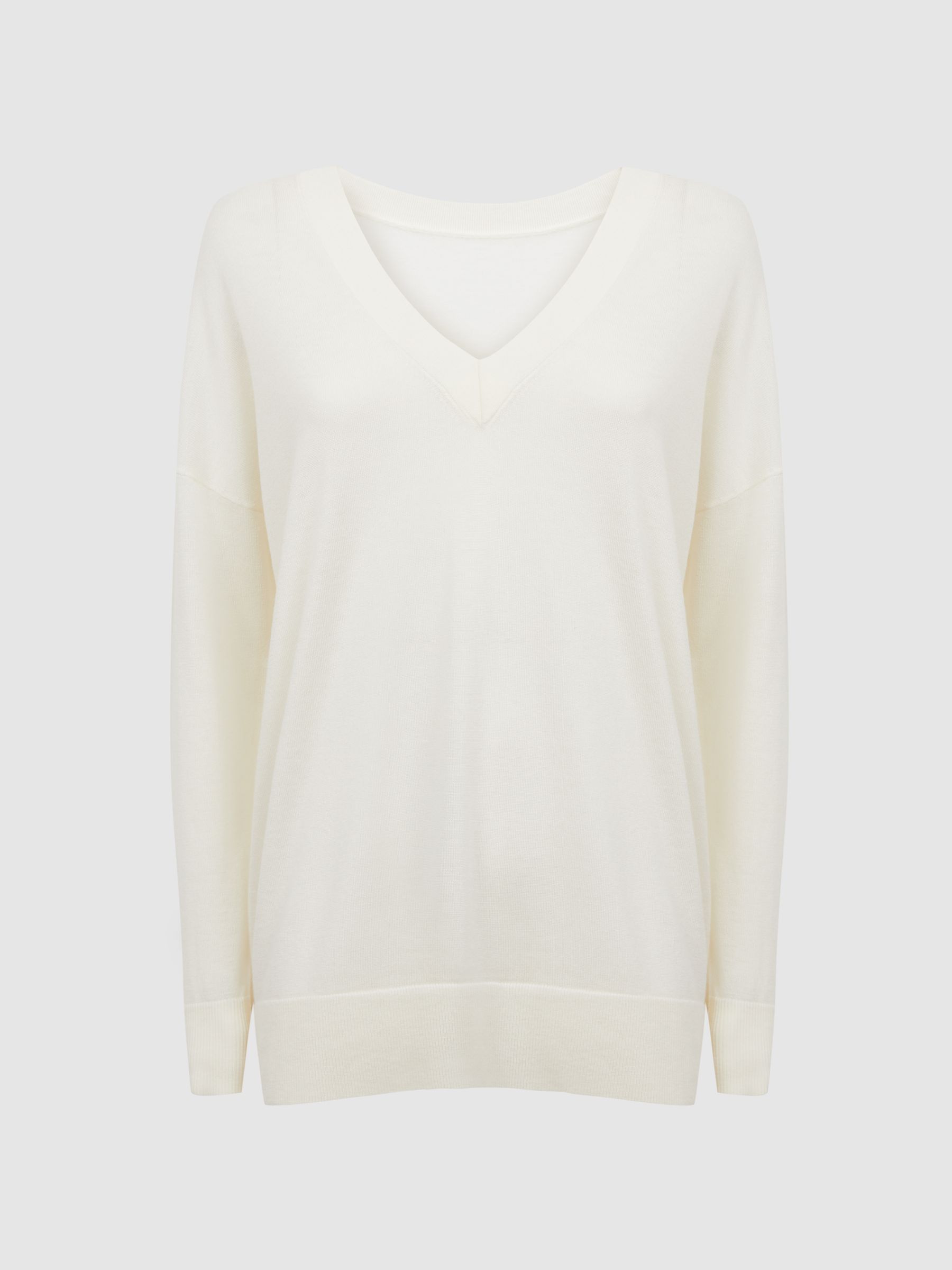Merino Wool V-Neck Top in Ivory - Image 2 of 5