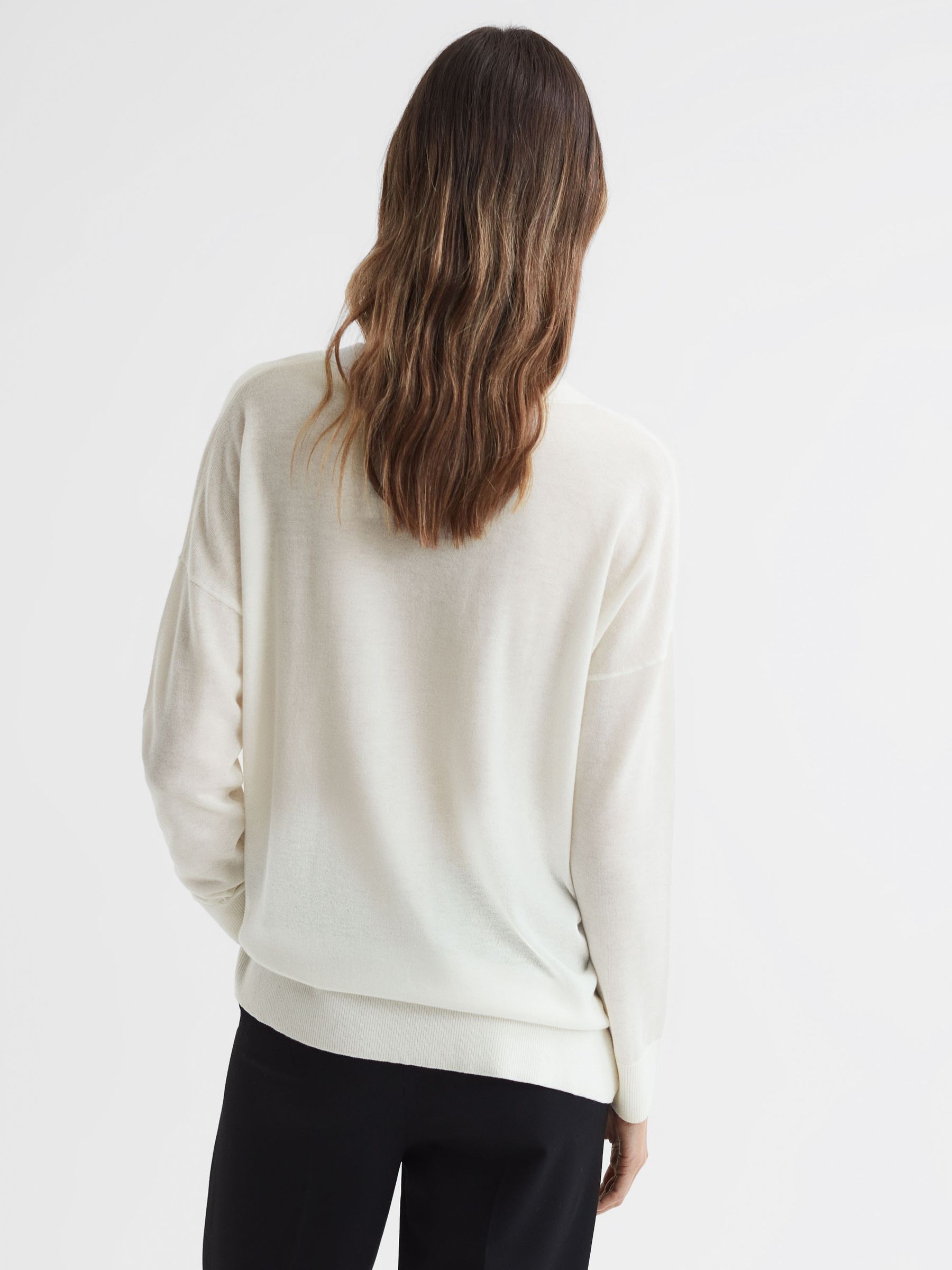 Merino Wool V-Neck Top in Ivory - Image 5 of 5