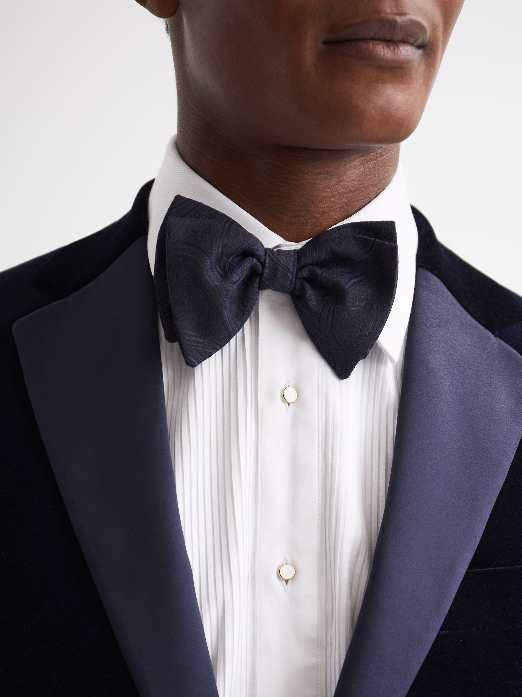 Jacquard Paisley Print Bow Tie in Navy - Image 3 of 4