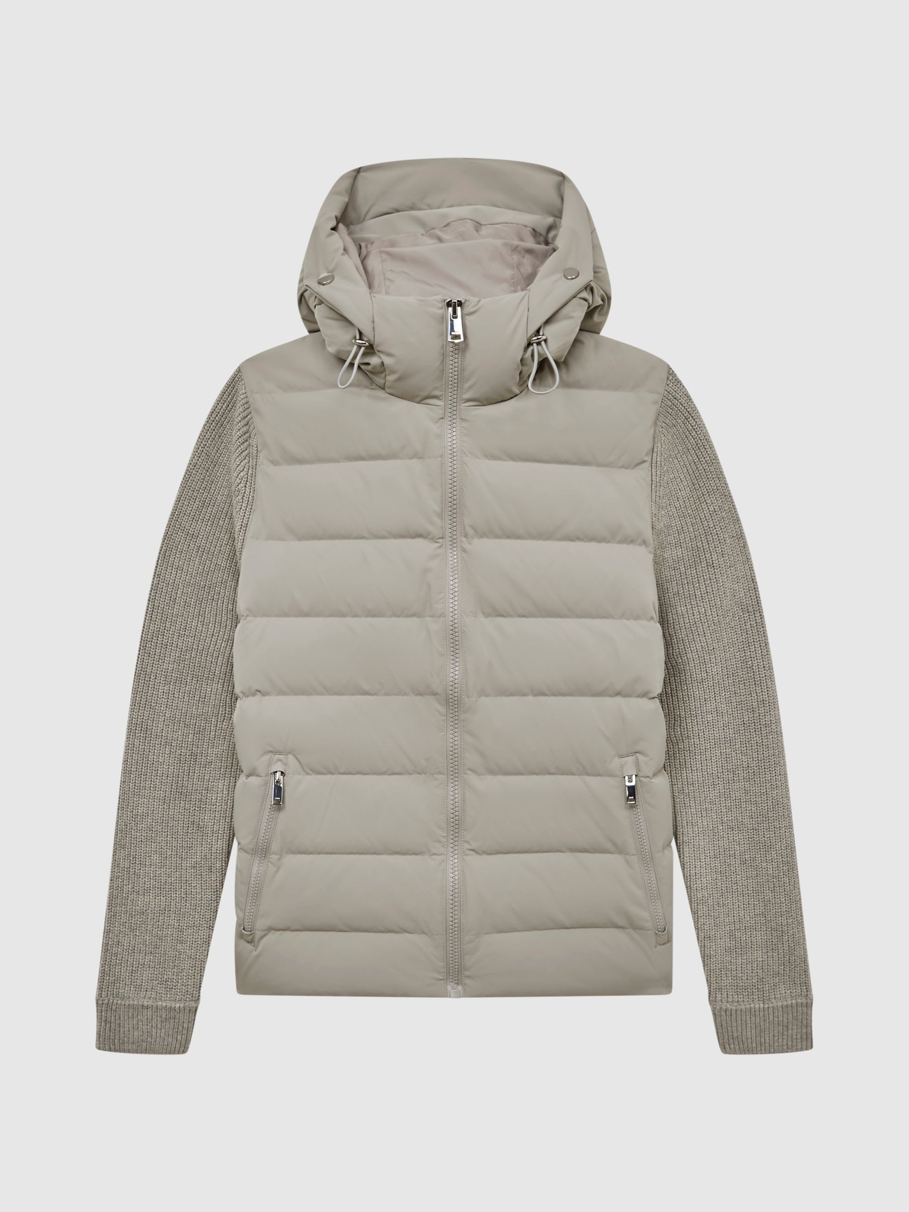 Zip Close Hybrid Knitted Jacket in Soft Grey - Image 2 of 7 Zip Close Hybrid Knitted Jacket in Soft Grey - Image 2 of 7