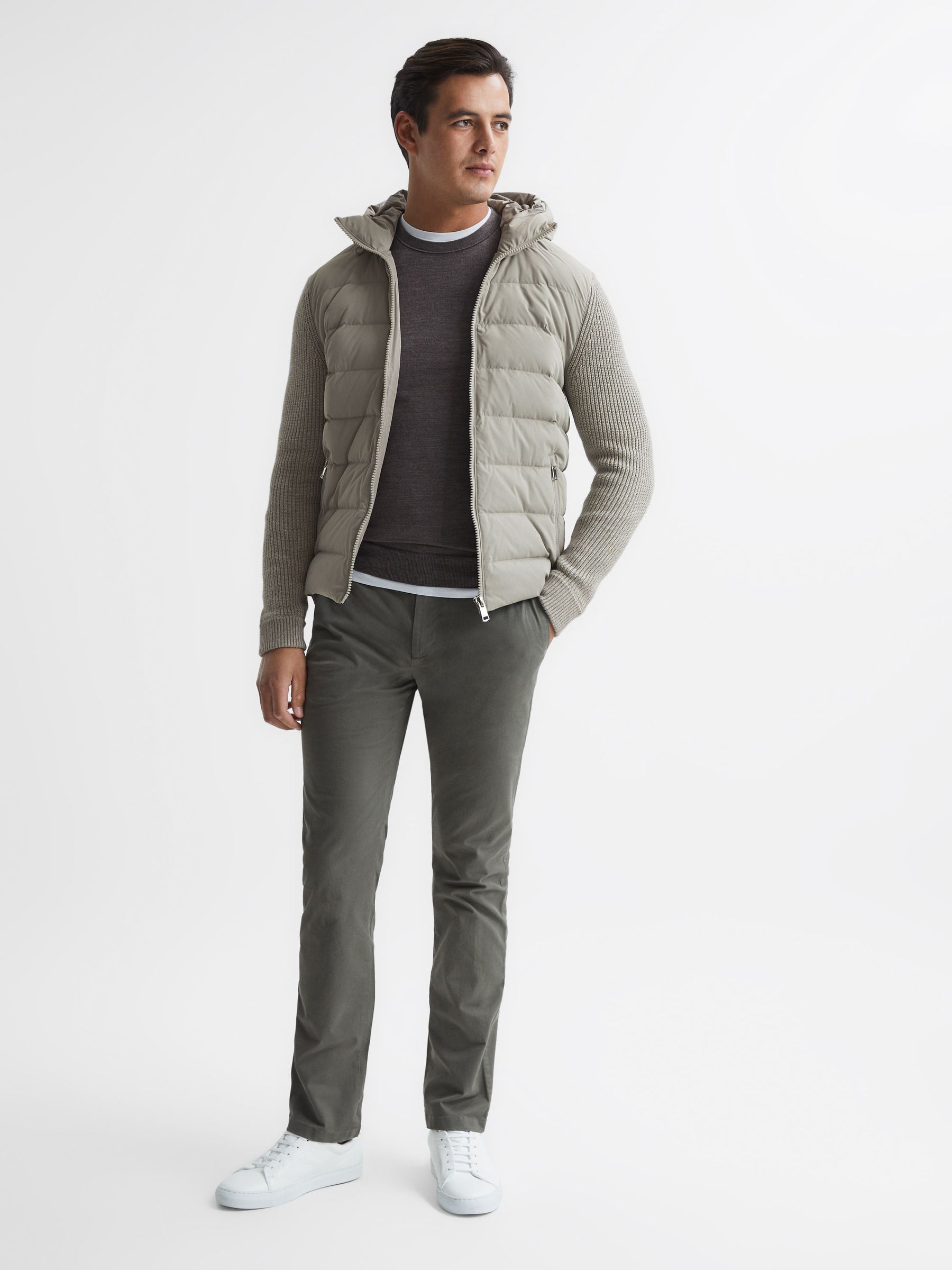 Zip Close Hybrid Knitted Jacket in Soft Grey - Image 3 of 7