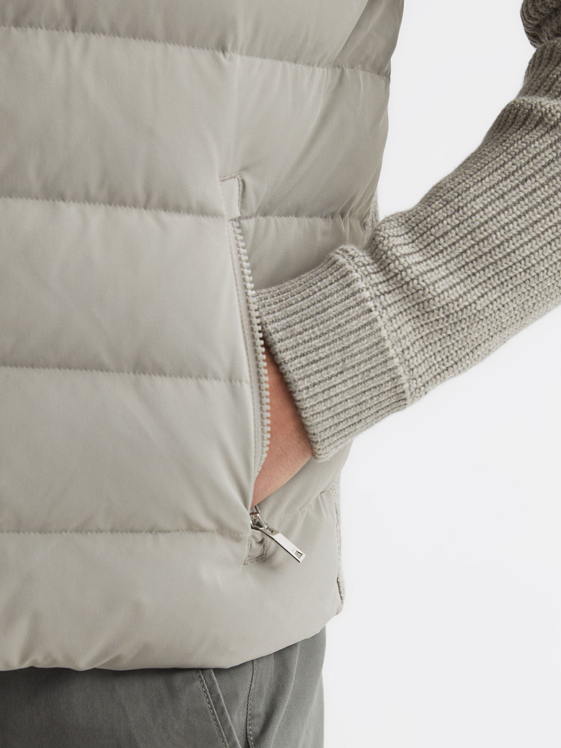 Zip Close Hybrid Knitted Jacket in Soft Grey - Image 4 of 7