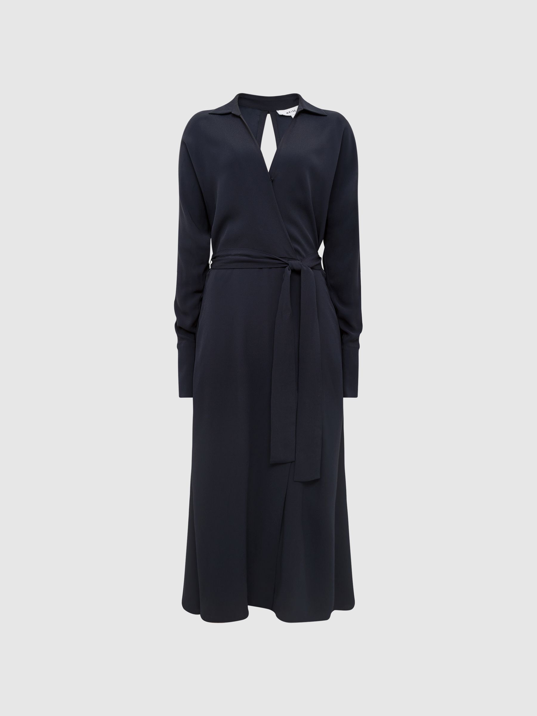 Wrap Shirt Midi Dress in Navy - Image 2 of 7