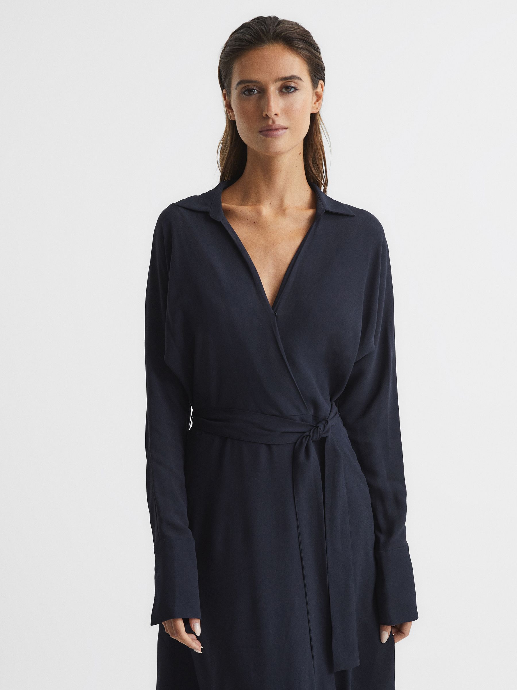Wrap Shirt Midi Dress in Navy - Image 3 of 7