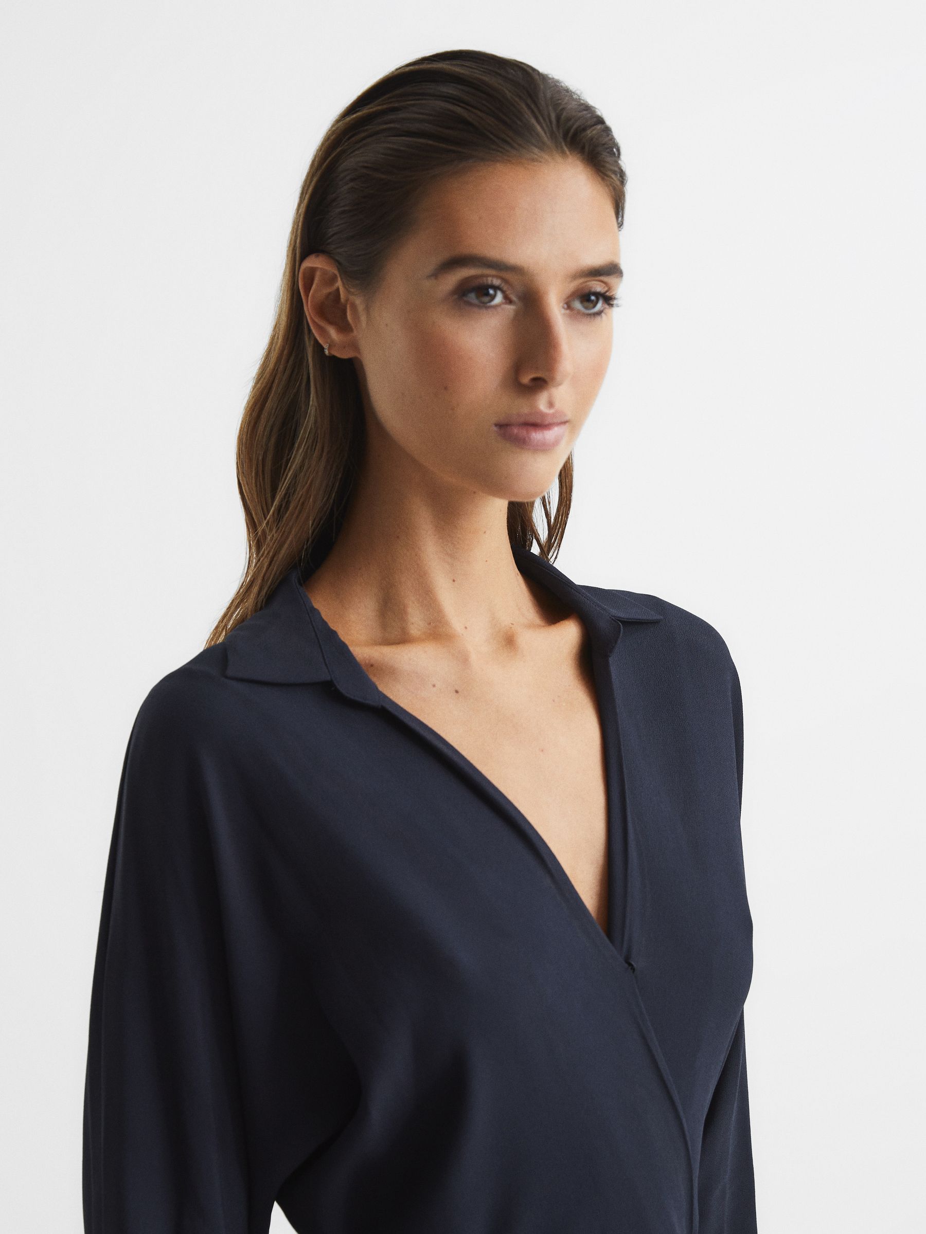 Wrap Shirt Midi Dress in Navy - Image 4 of 7