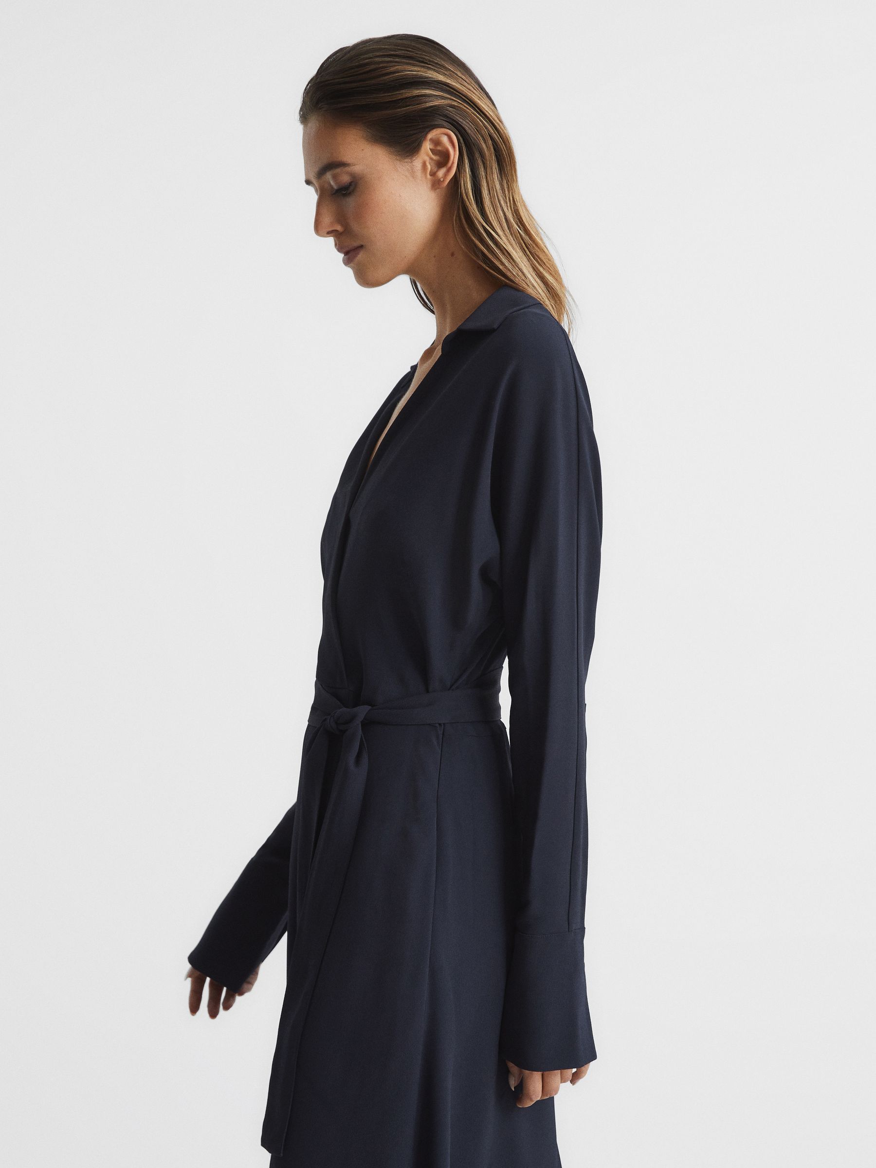 Wrap Shirt Midi Dress in Navy - Image 6 of 7