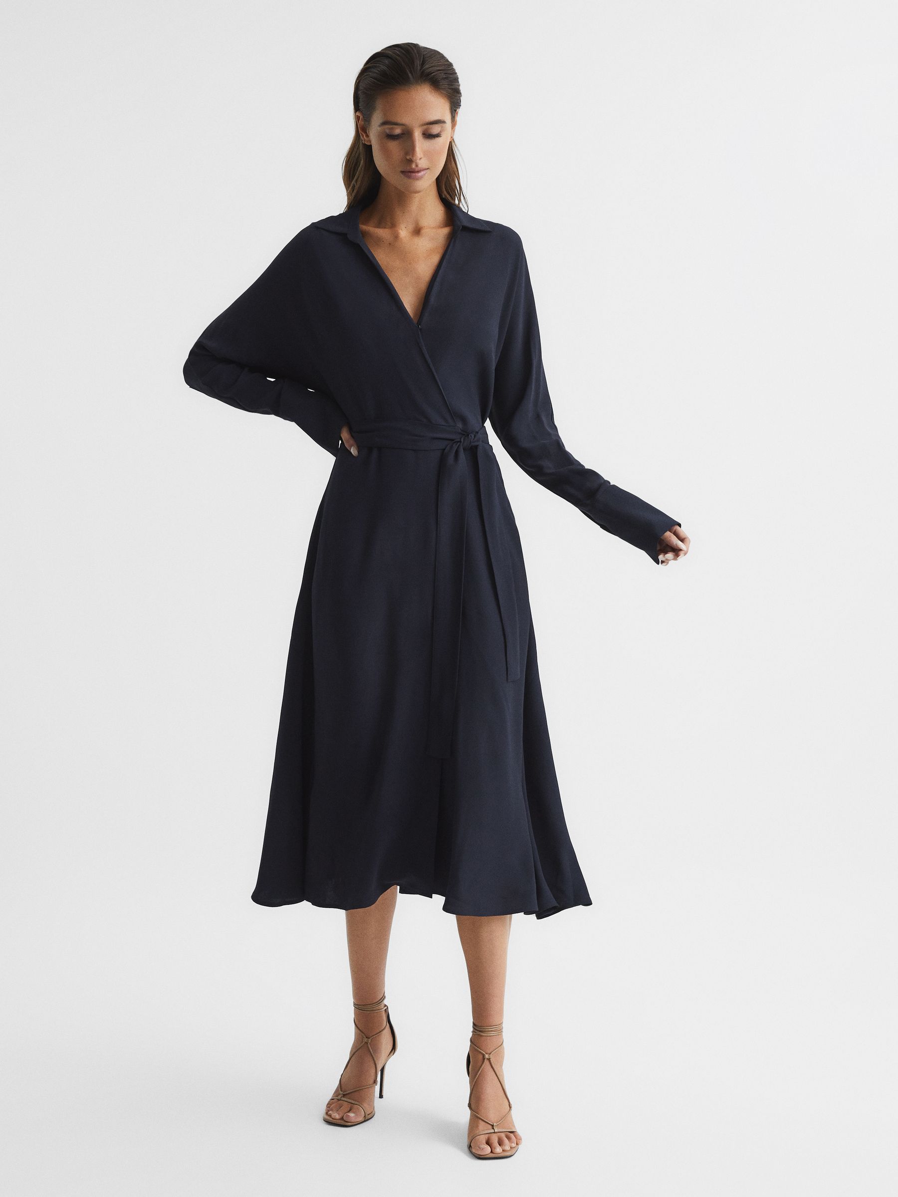 Wrap Shirt Midi Dress in Navy - Image 7 of 7