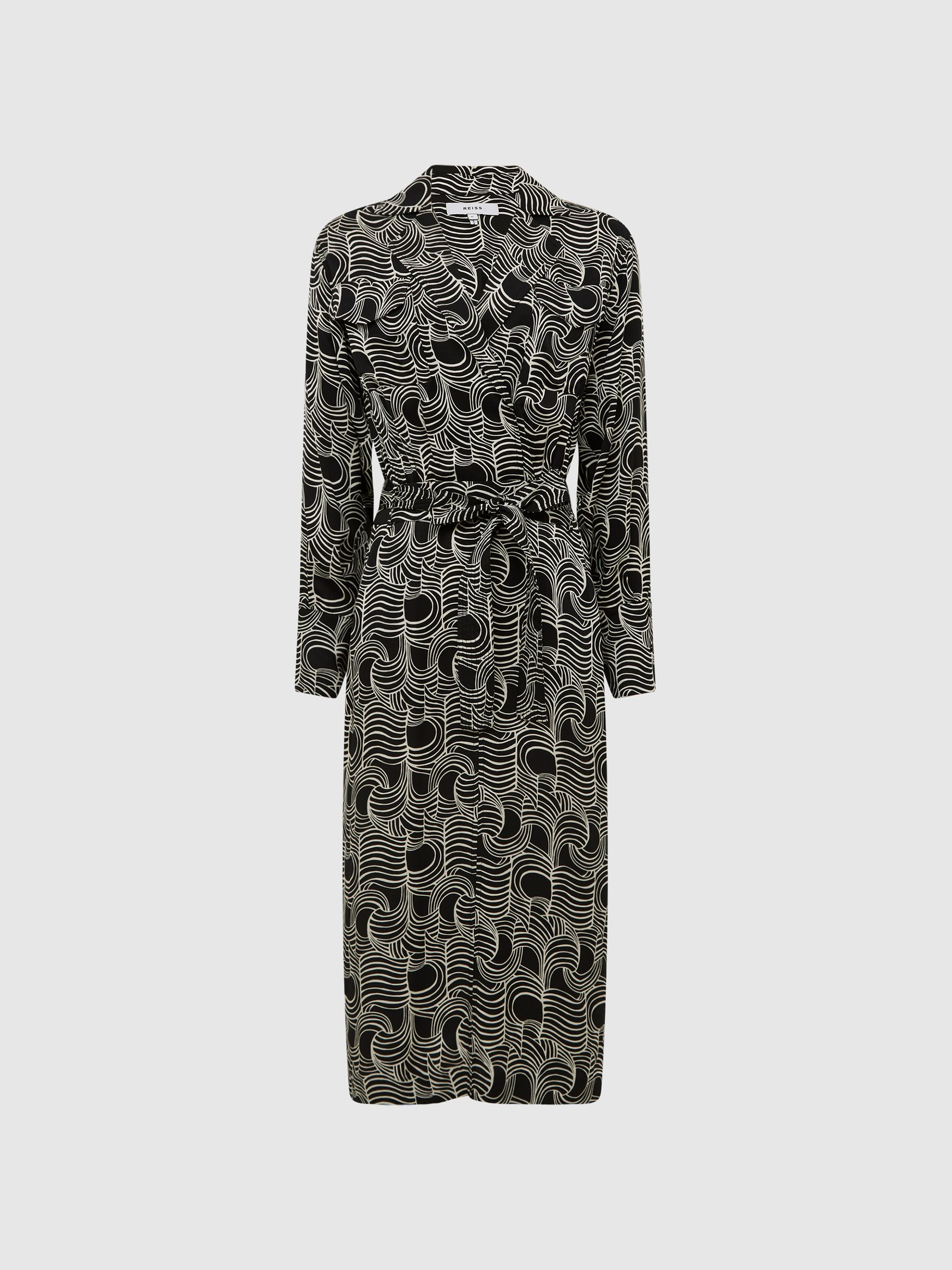 Swirl Print Midi Dress in Black/Cream - Image 2 of 8