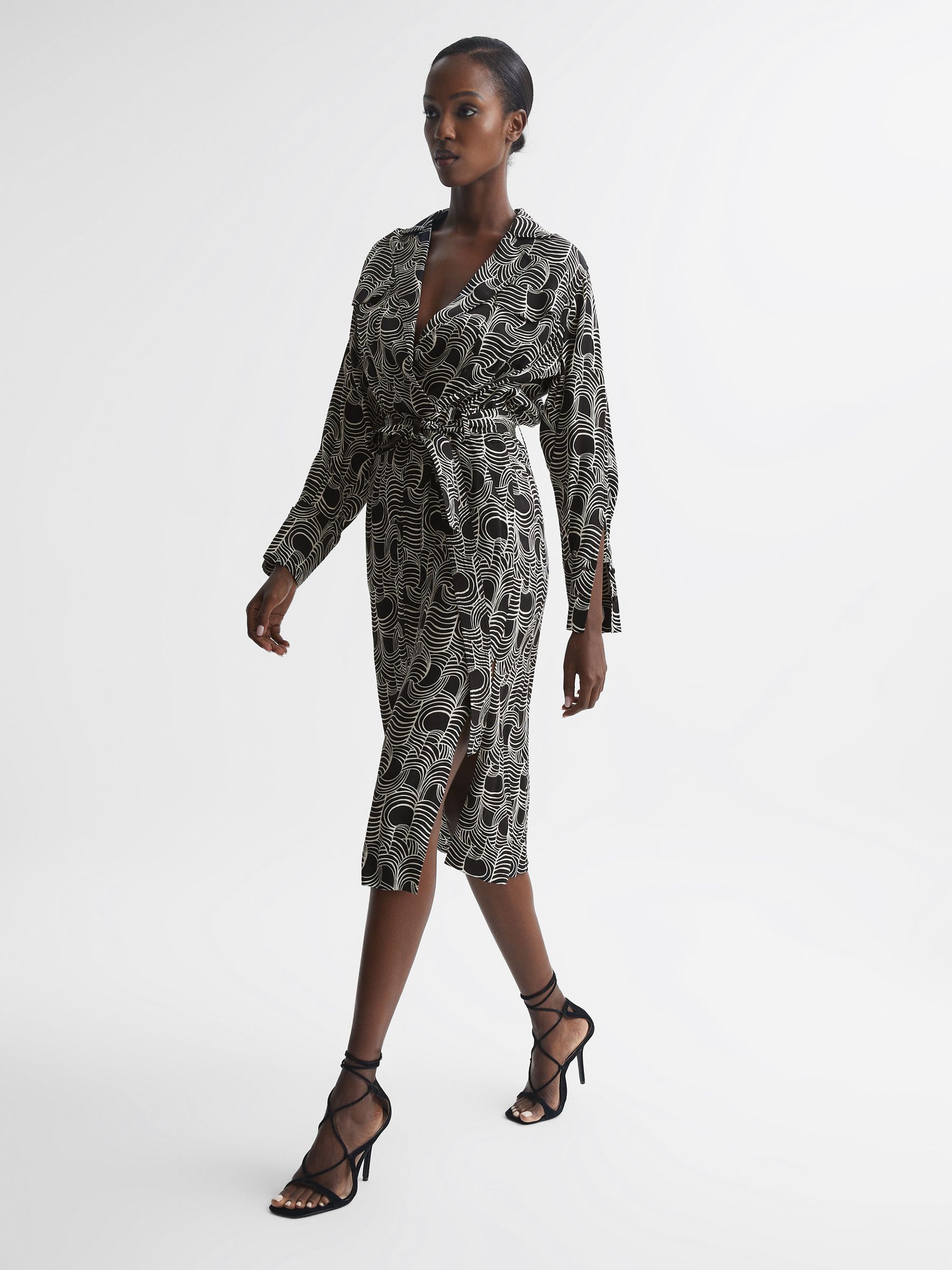 Swirl Print Midi Dress in Black/Cream - Image 5 of 8
