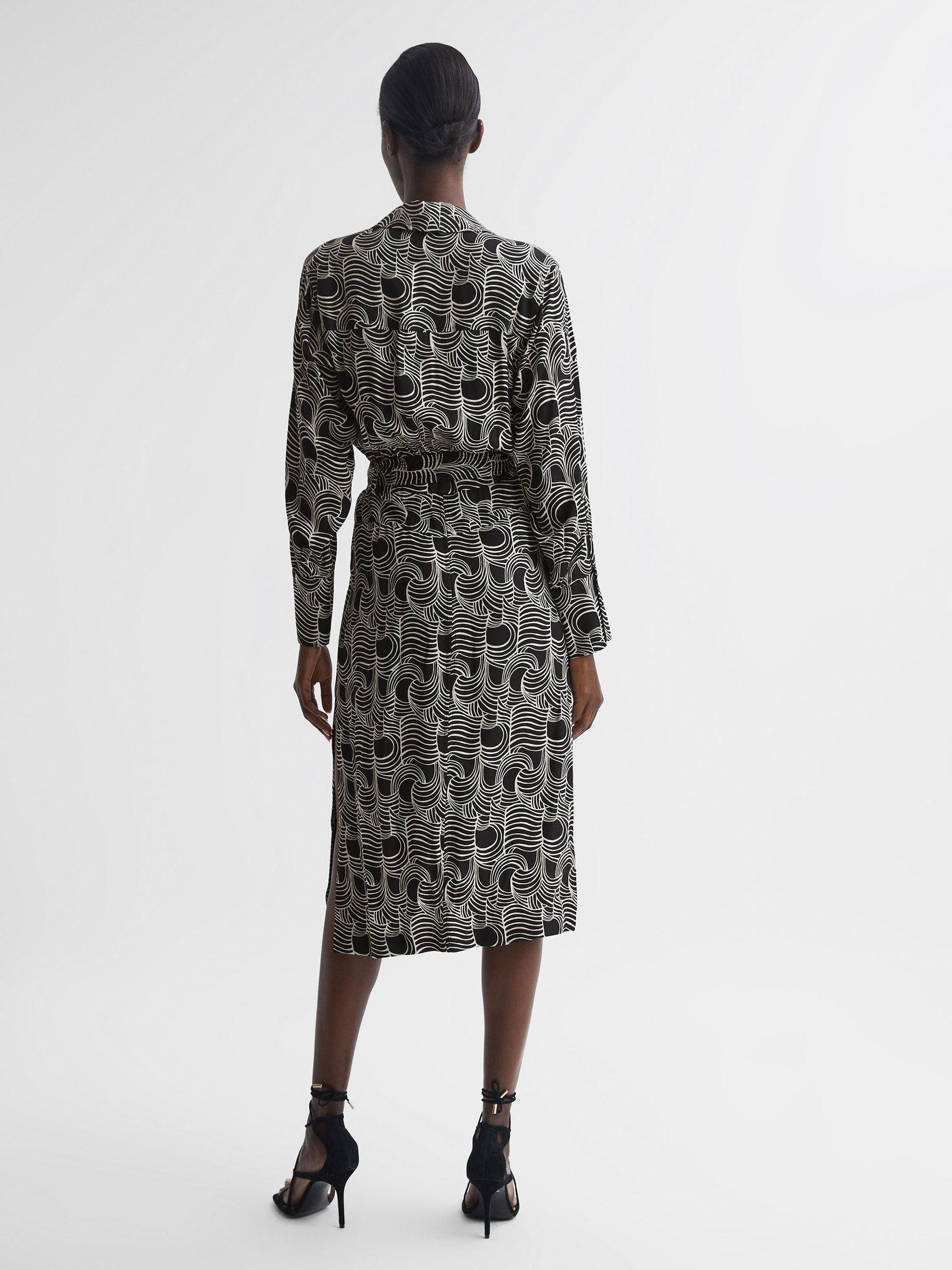 Swirl Print Midi Dress in Black/Cream - Image 6 of 8