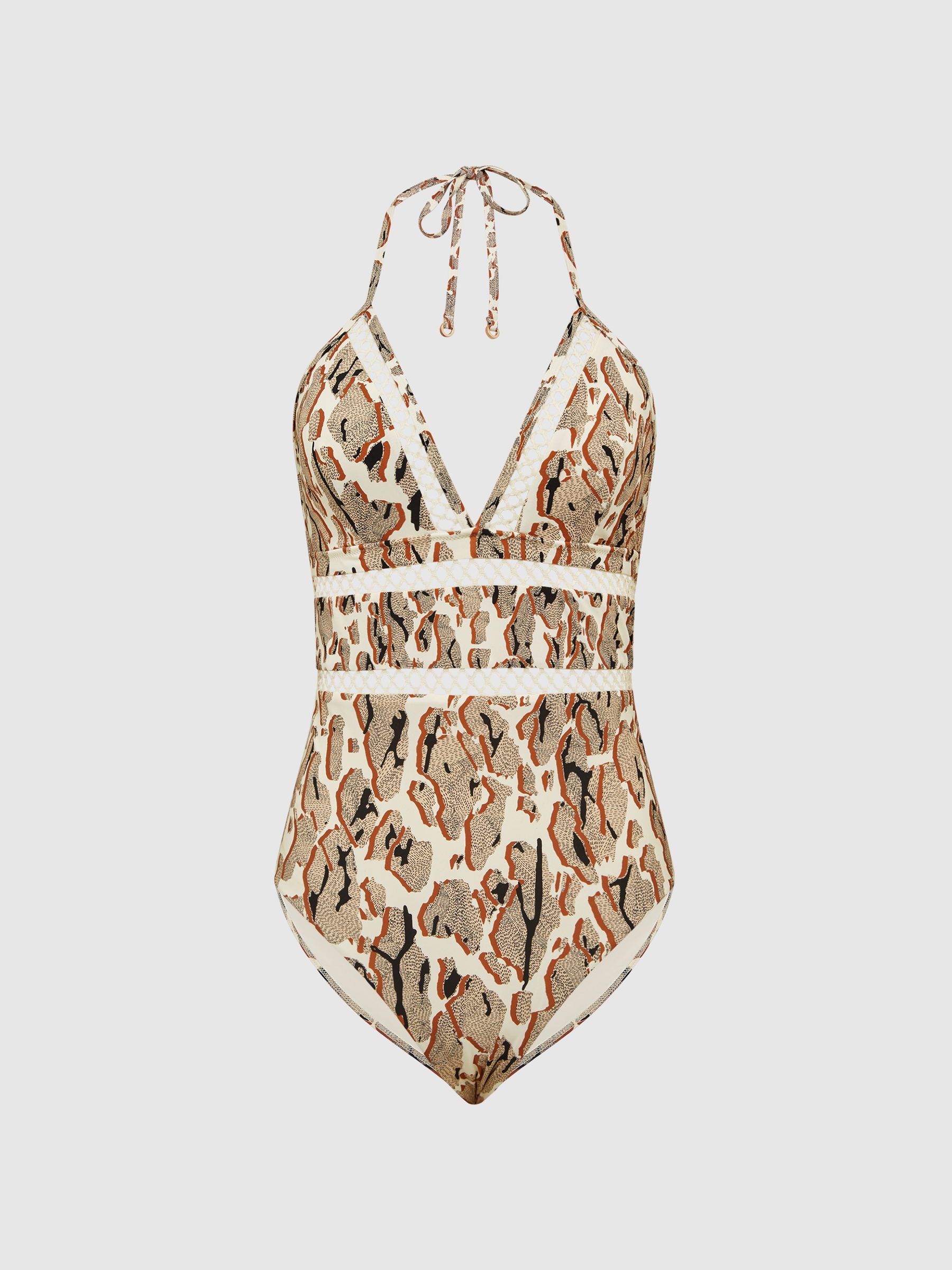 Halterneck Printed Swimsuit in Brown Print - Image 2 of 6