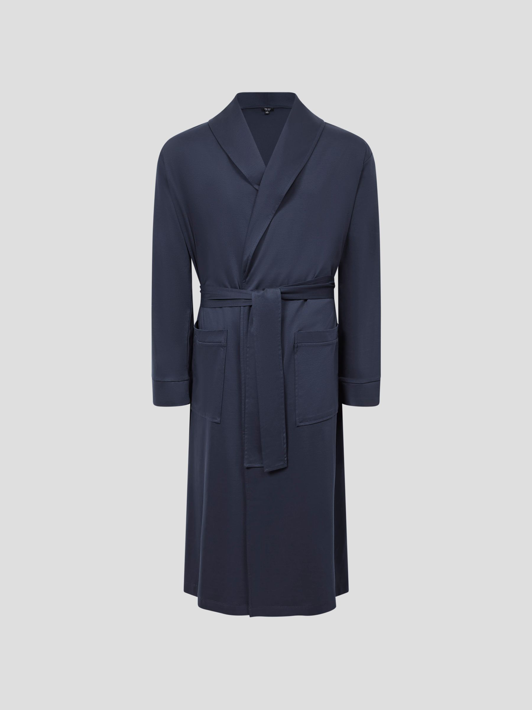 Long Sleeve Mercerised Dressing Gown in Navy - Image 2 of 6