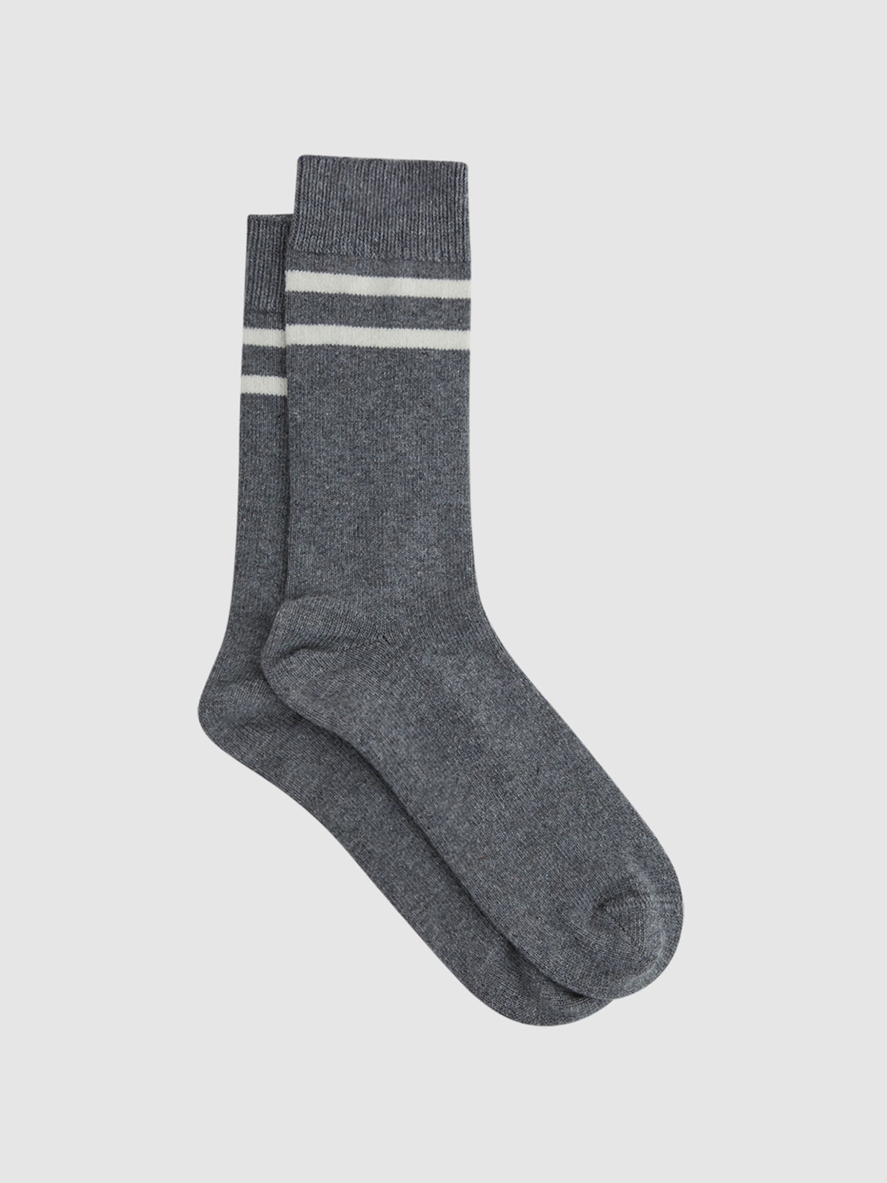 Wool Blend Striped Crew Socks in Grey Melange - Image 1 of 5