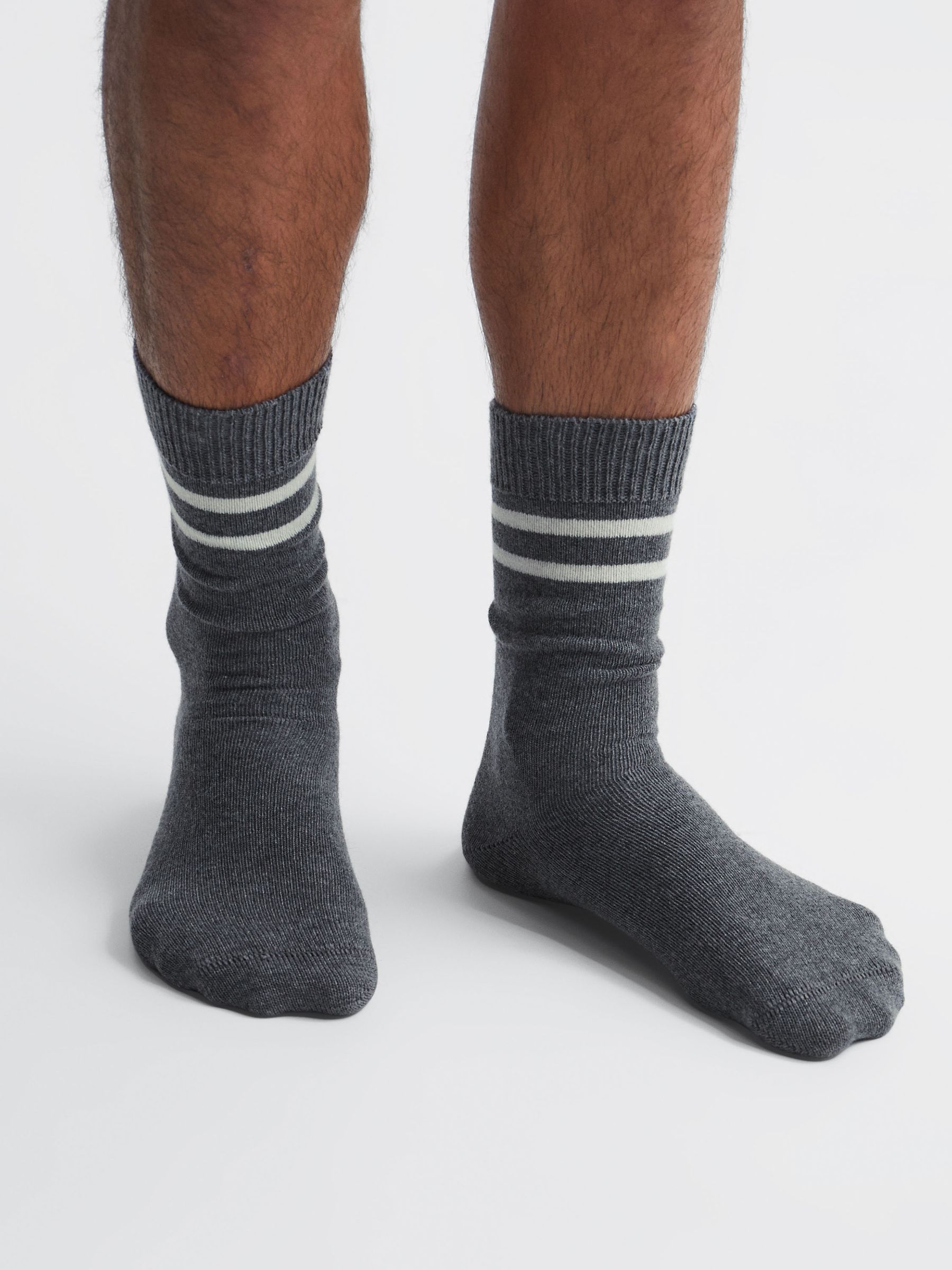Wool Blend Striped Crew Socks in Grey Melange - Image 2 of 5