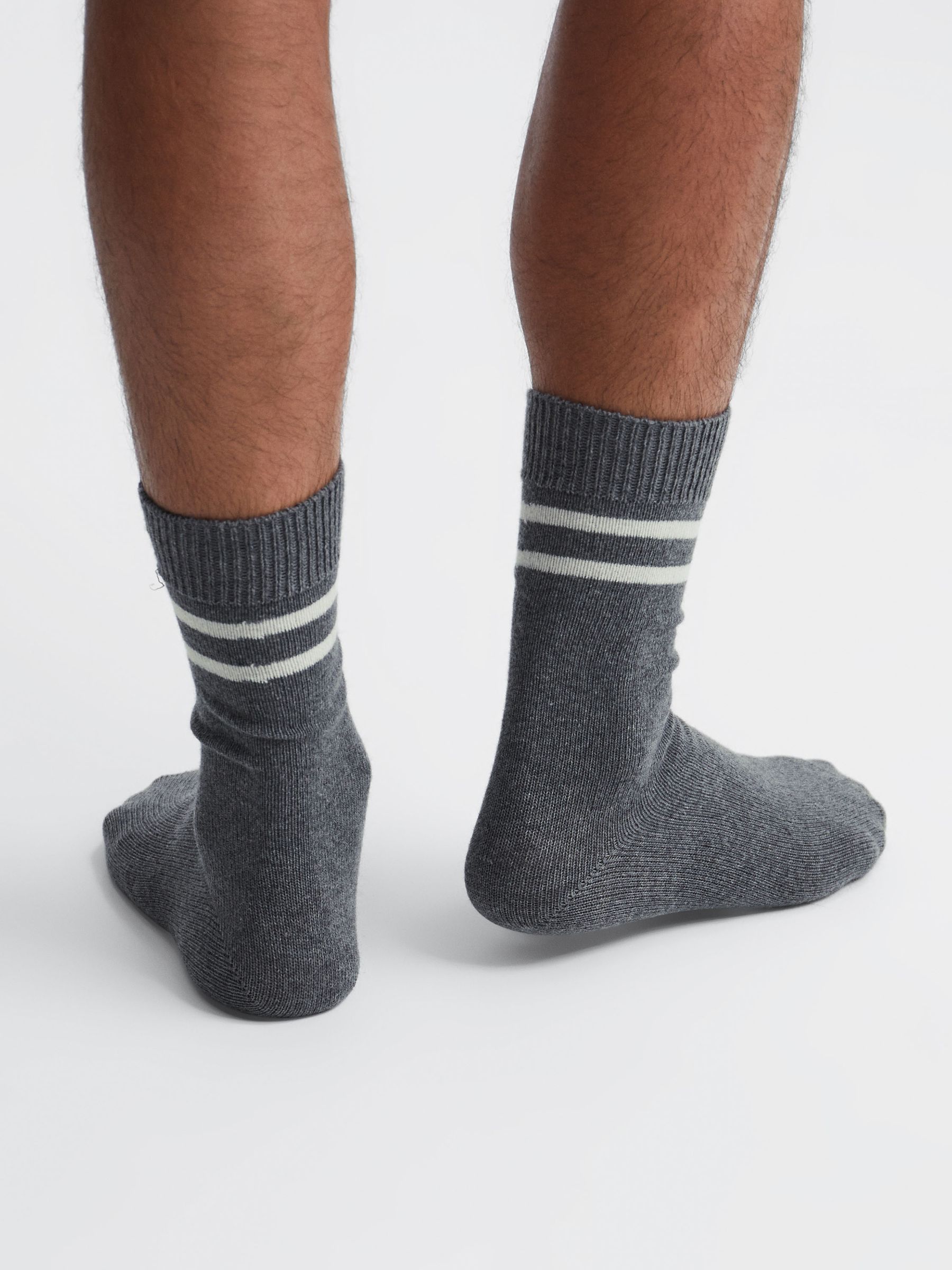 Wool Blend Striped Crew Socks in Grey Melange - Image 3 of 5