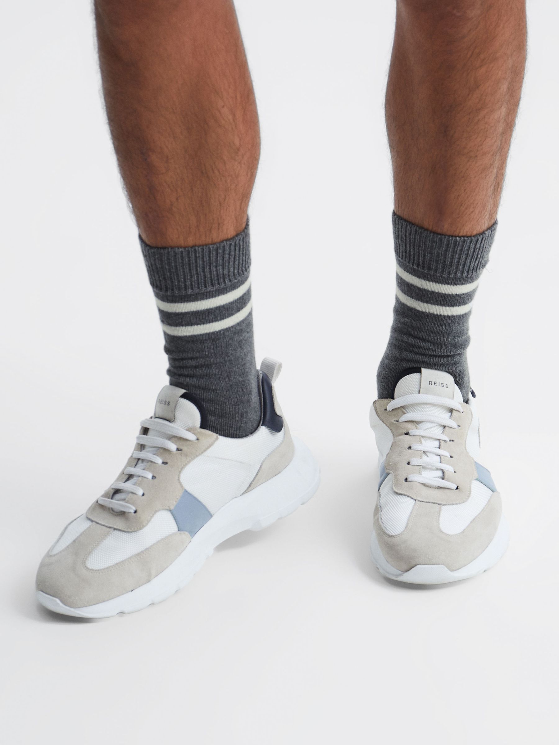 Wool Blend Striped Crew Socks in Grey Melange - Image 4 of 5