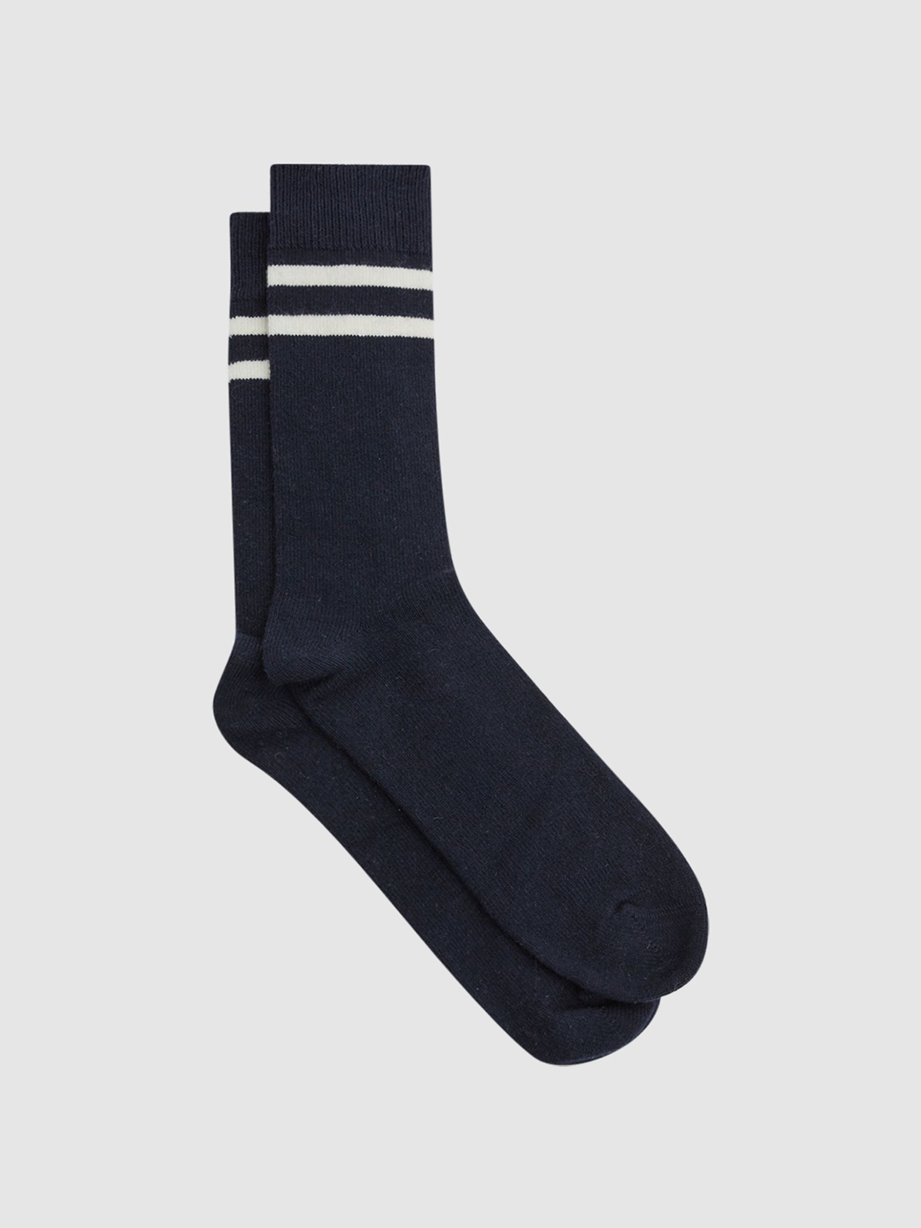 Wool Blend Striped Crew Socks in Navy - Image 1 of 10