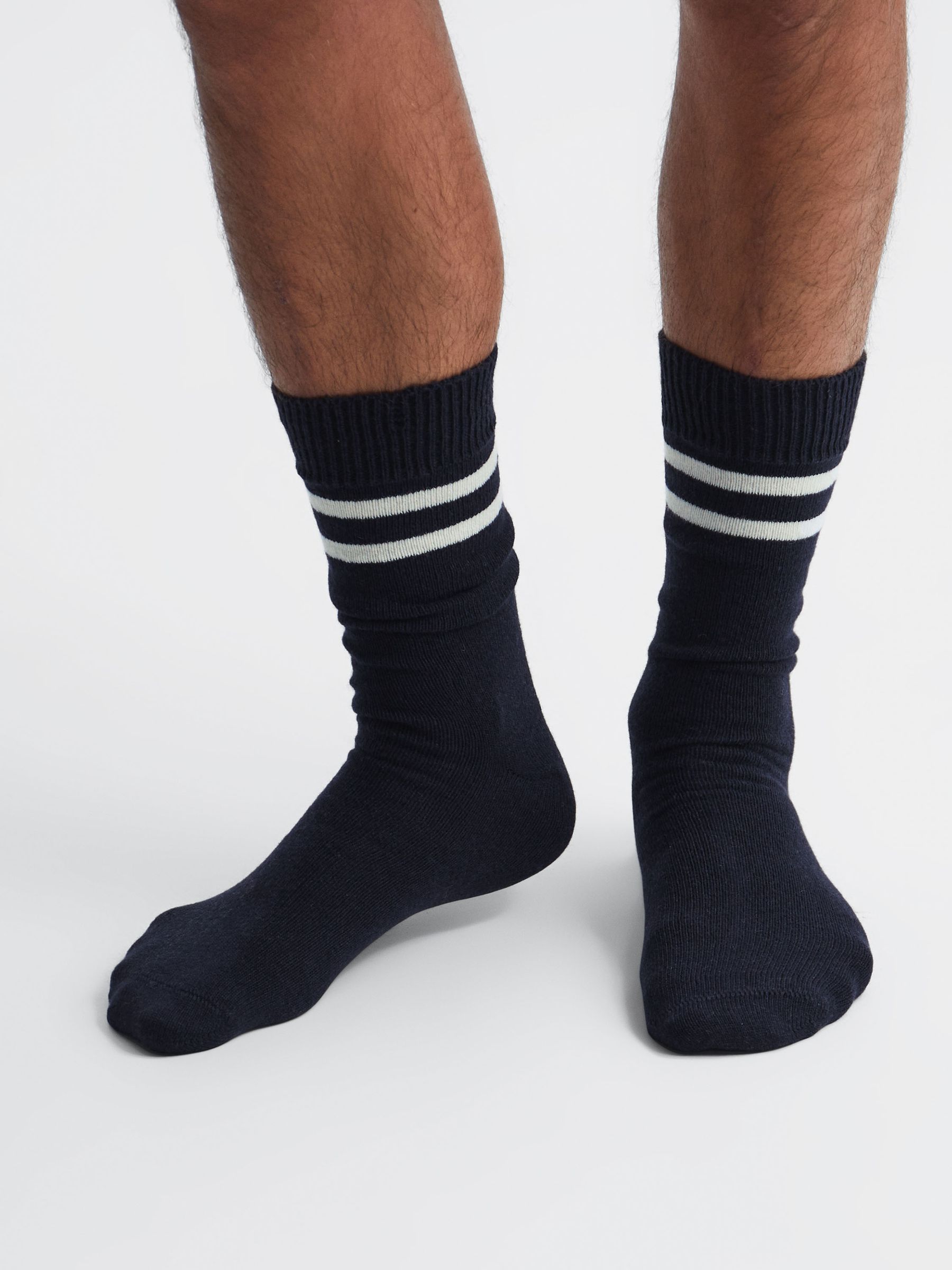 Wool Blend Striped Crew Socks in Navy - Image 10 of 10