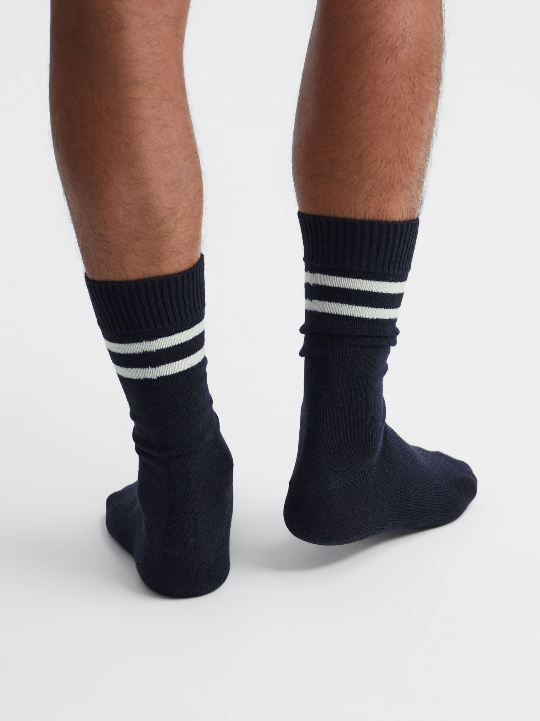 Wool Blend Striped Crew Socks in Navy - Image 3 of 10