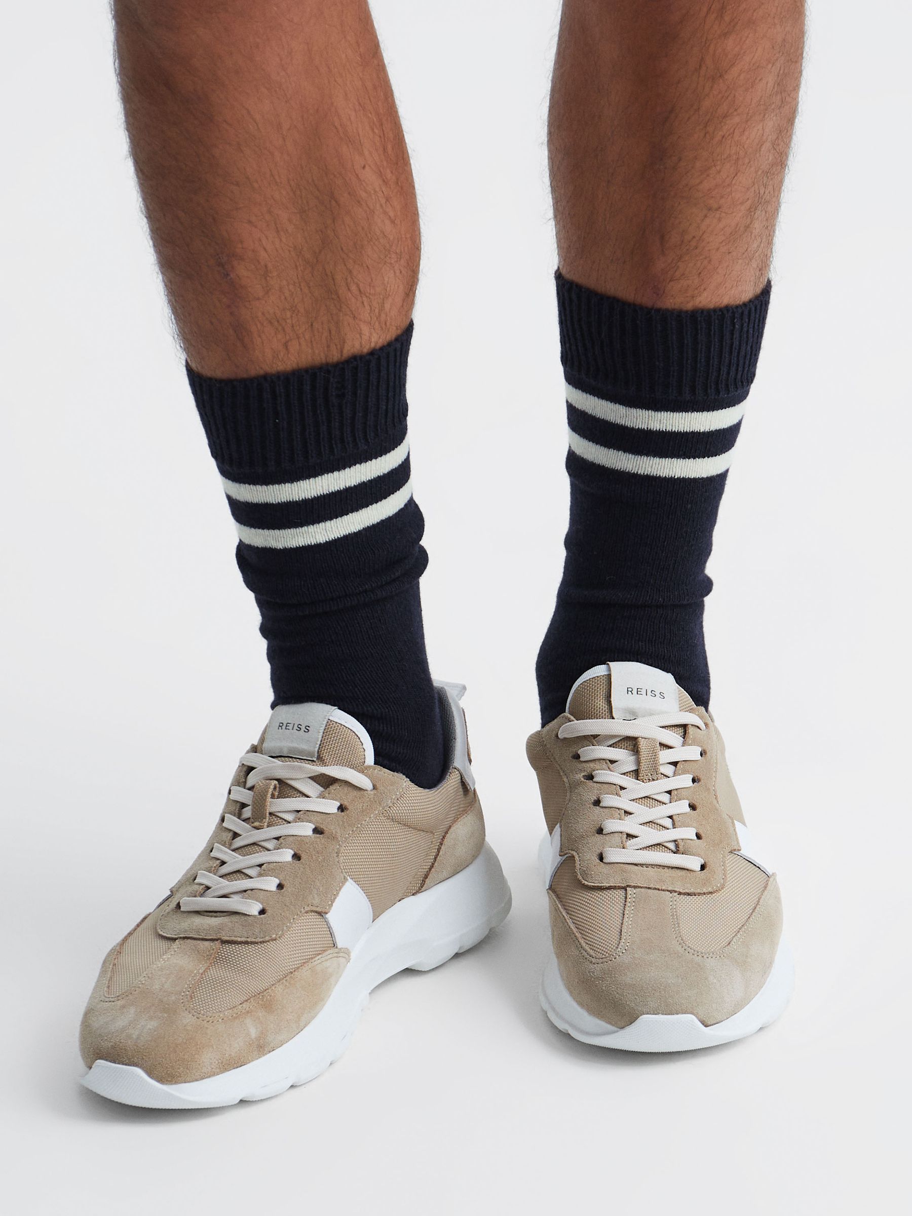 Wool Blend Striped Crew Socks in Navy - Image 4 of 10