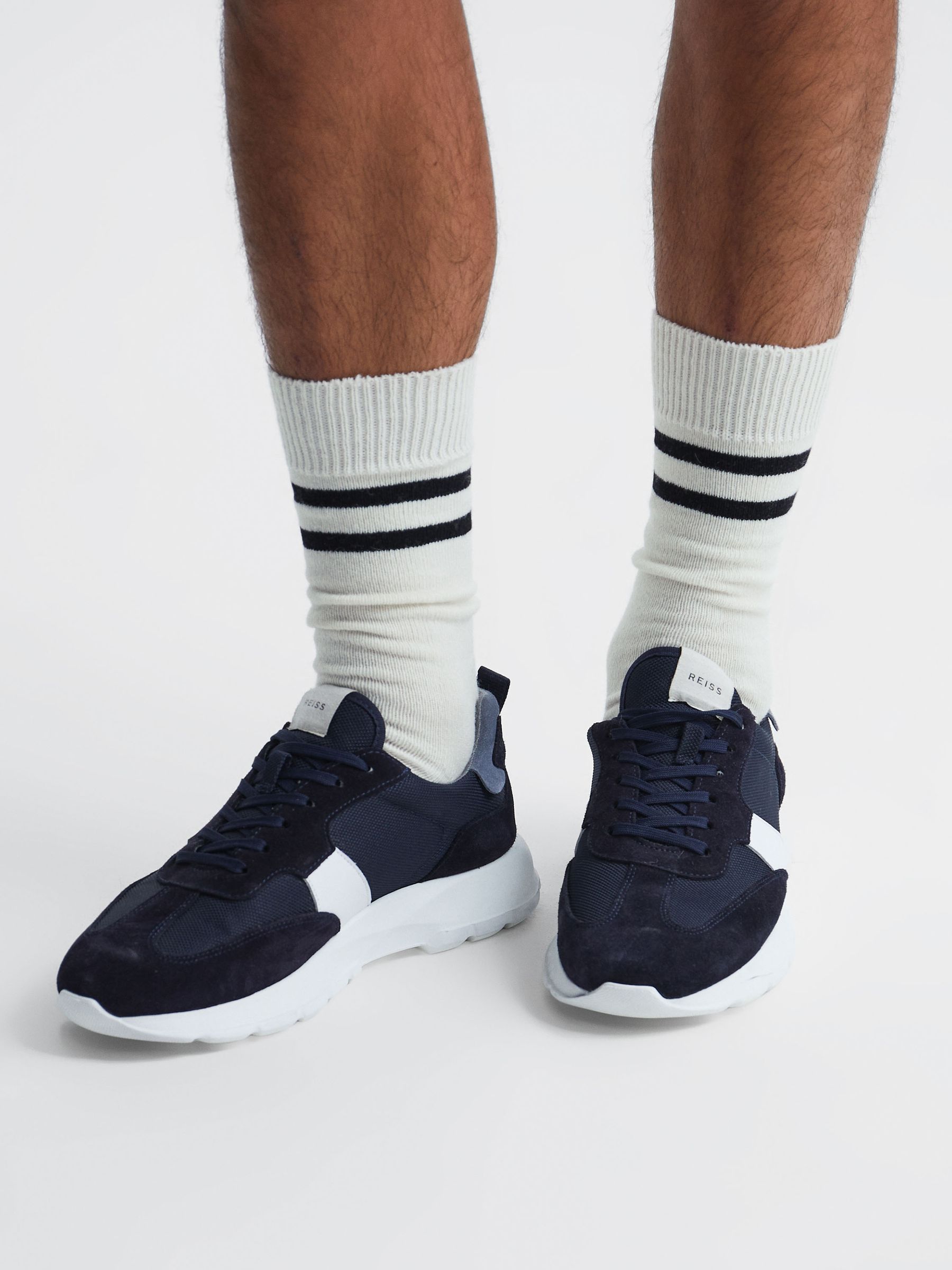 Wool Blend Striped Crew Socks in Ecru - Image 4 of 5