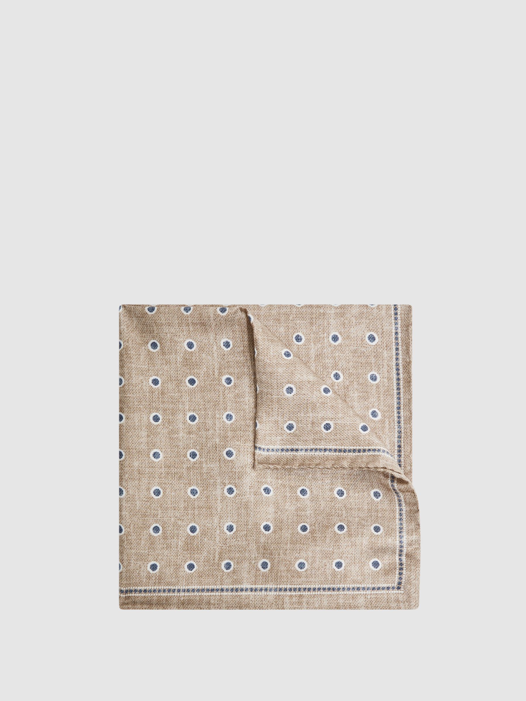 Silk Polka Dot Print Pocket Square in Oatmeal Melange - Image 1 of 5