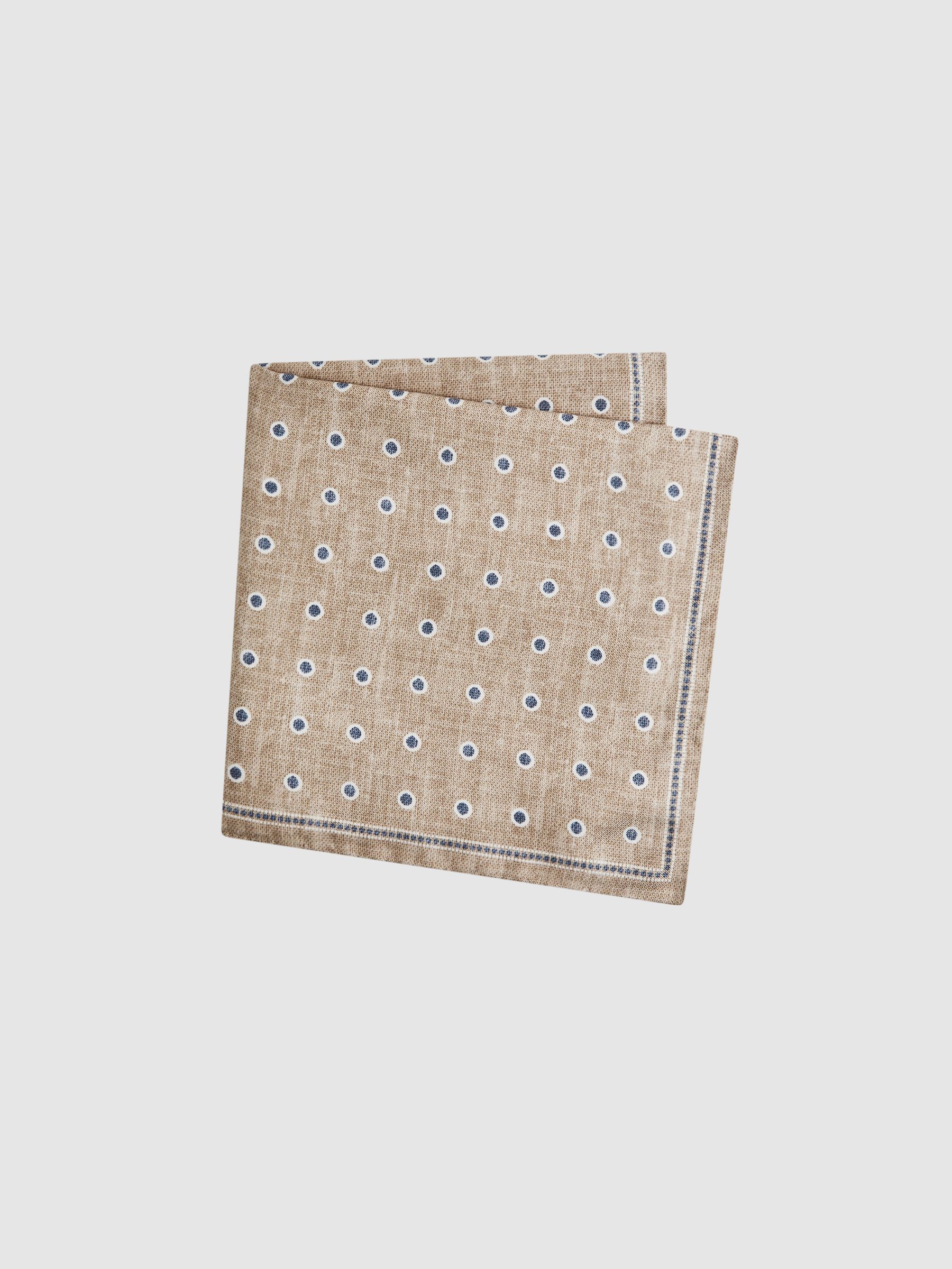 Silk Polka Dot Print Pocket Square in Oatmeal Melange - Image 3 of 5