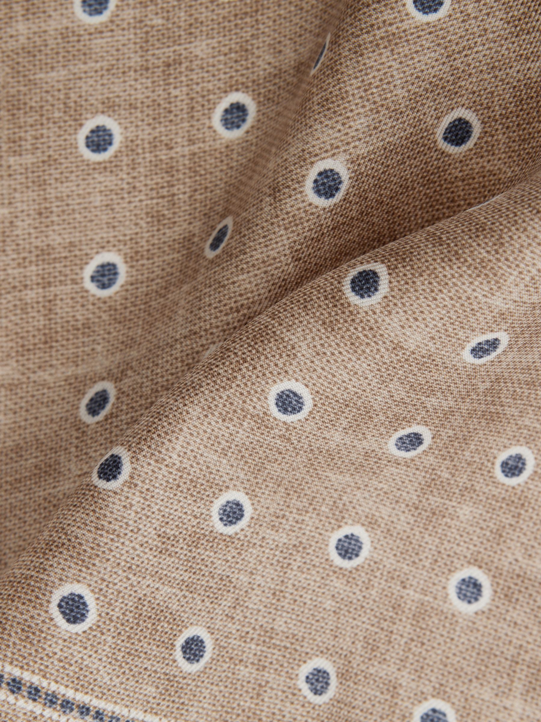 Silk Polka Dot Print Pocket Square in Oatmeal Melange - Image 5 of 5