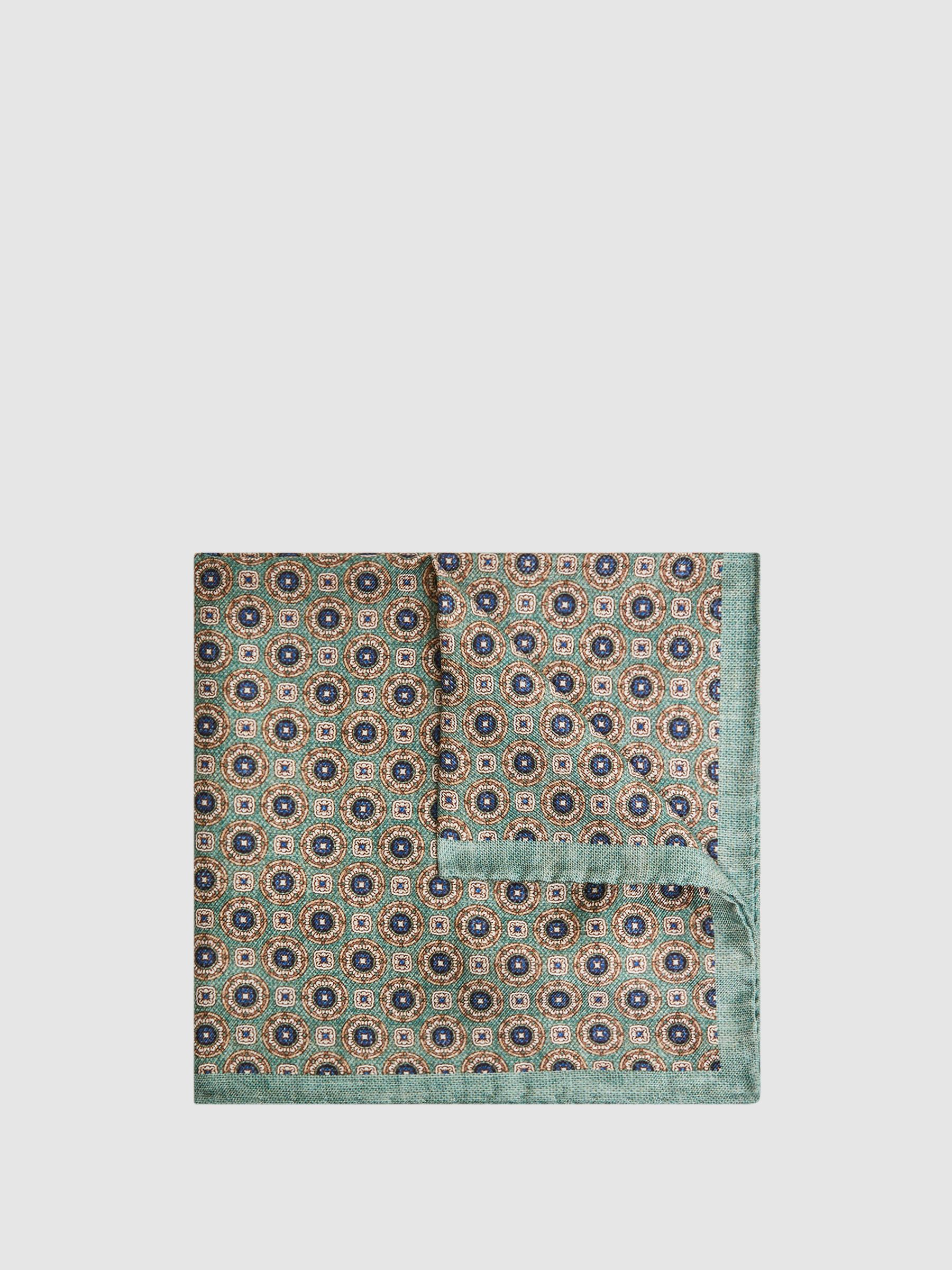 Silk Medallion Print Pocket Square in Sea Green - Image 1 of 5