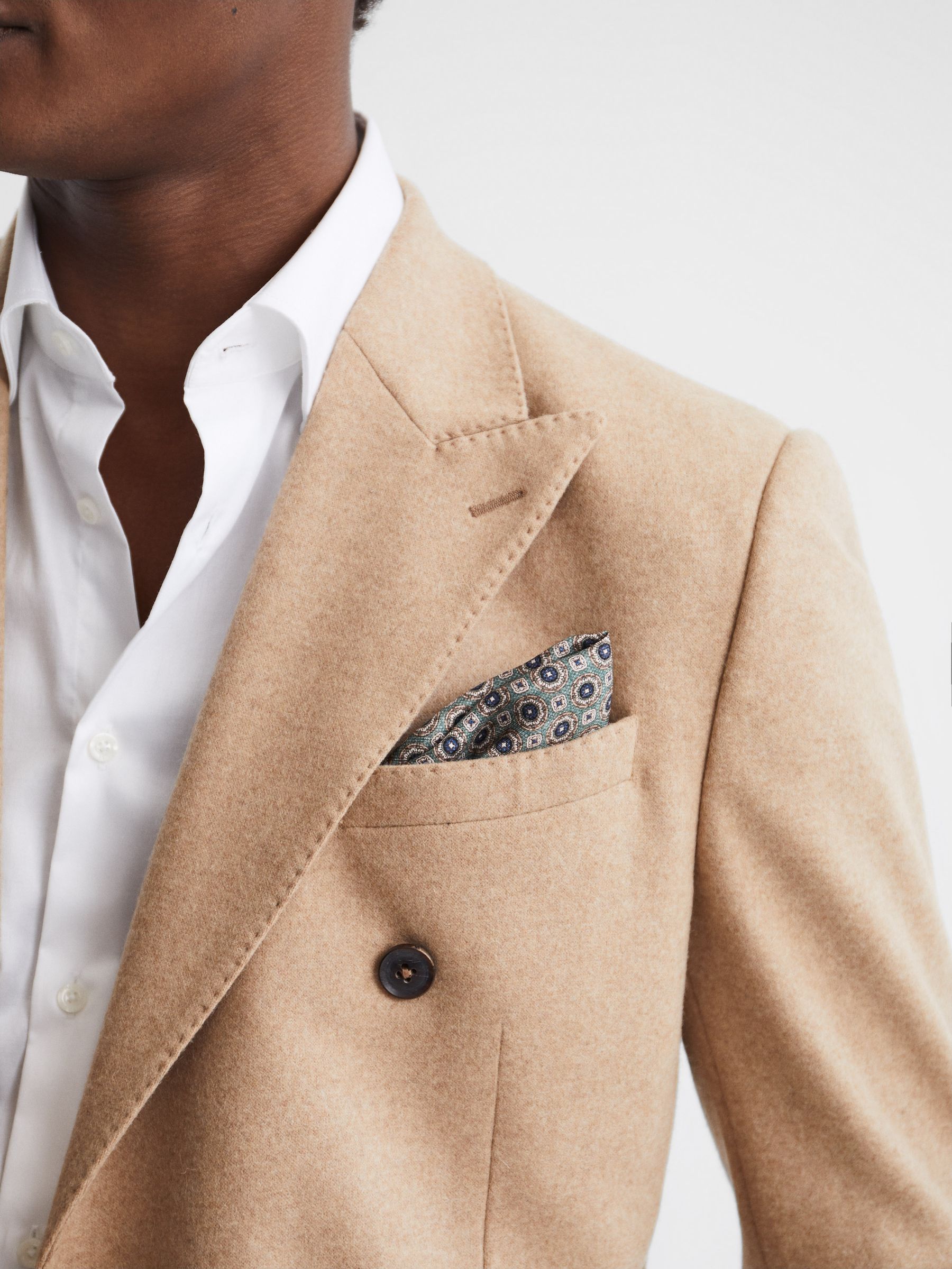 Silk Medallion Print Pocket Square in Sea Green - Image 2 of 5