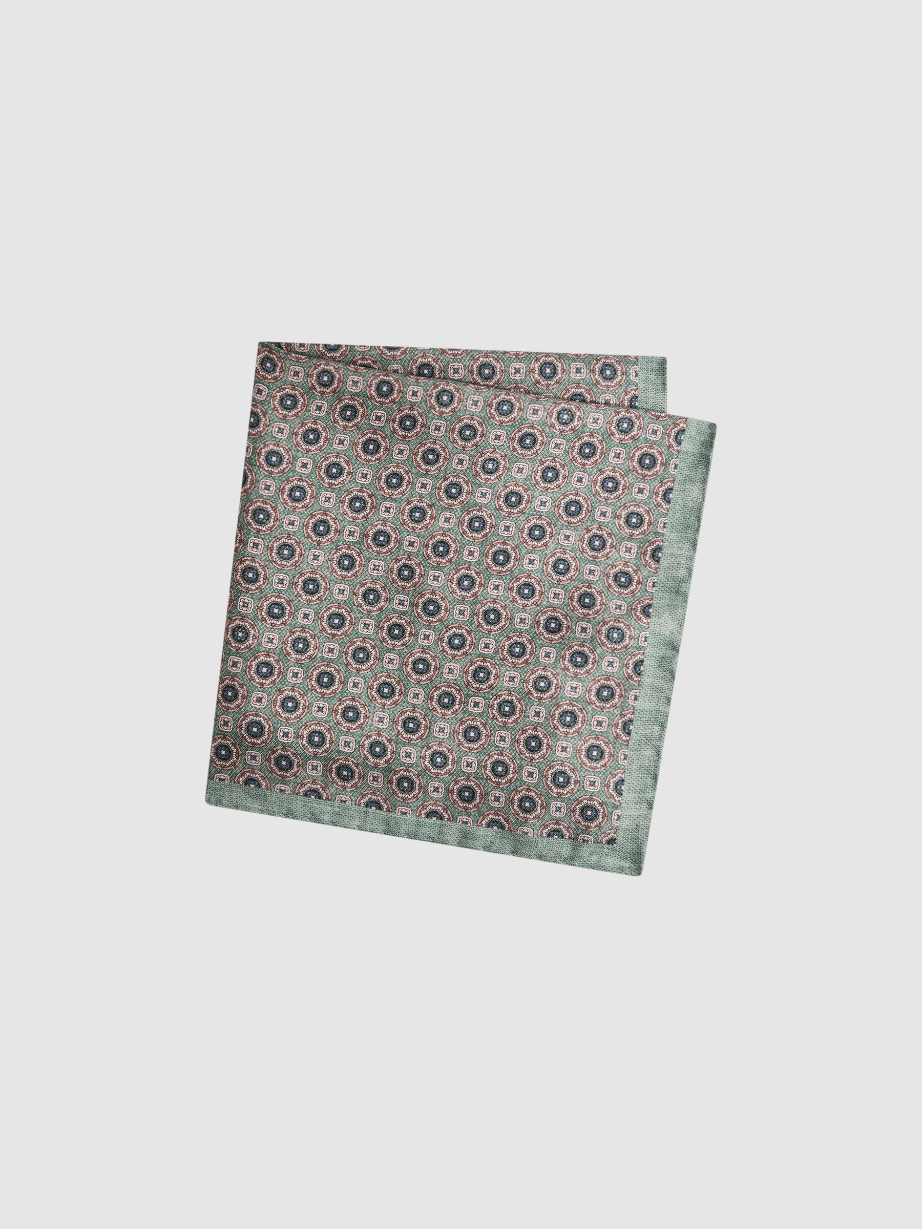 Silk Medallion Print Pocket Square in Sea Green - Image 3 of 5