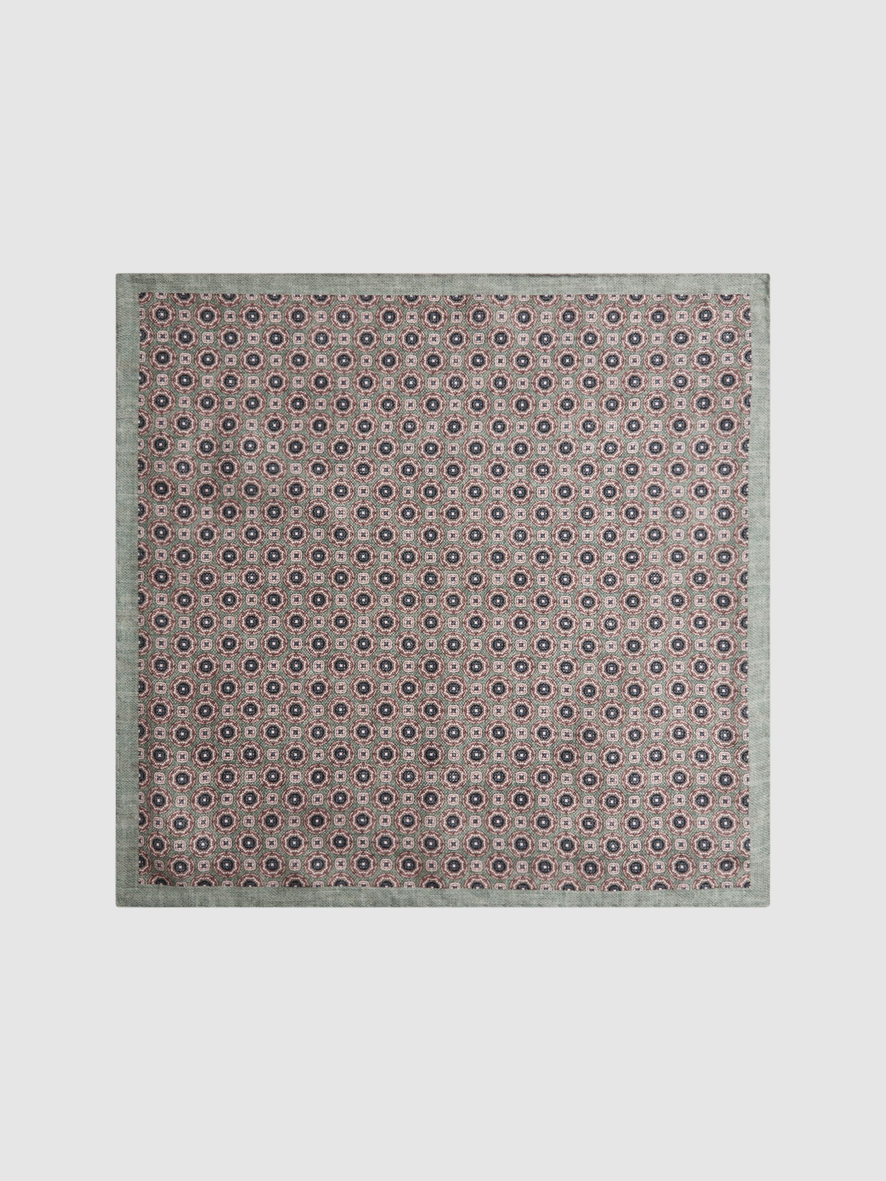 Silk Medallion Print Pocket Square in Sea Green - Image 4 of 5