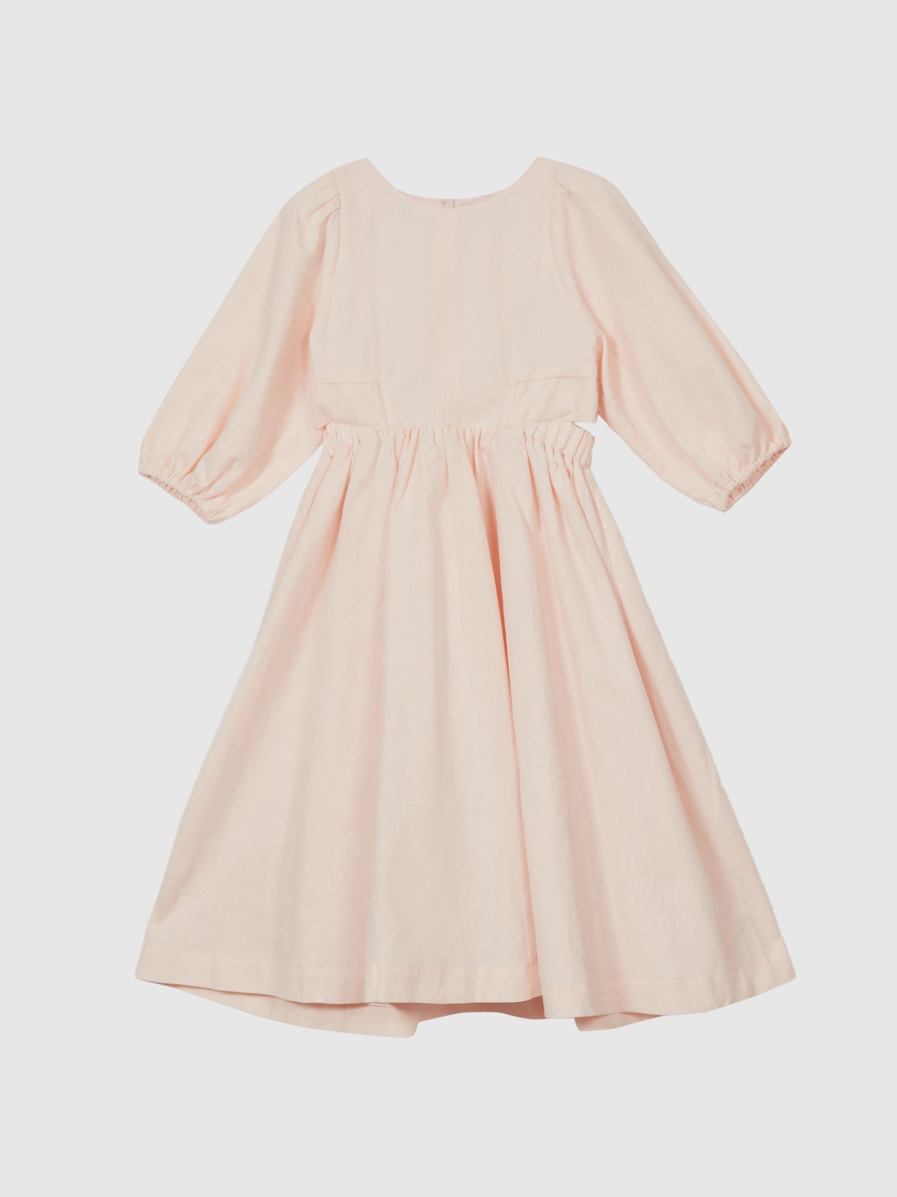 Puff Sleeve Cut Out Back Midi Dress in Pale Pink - Image 2 of 6