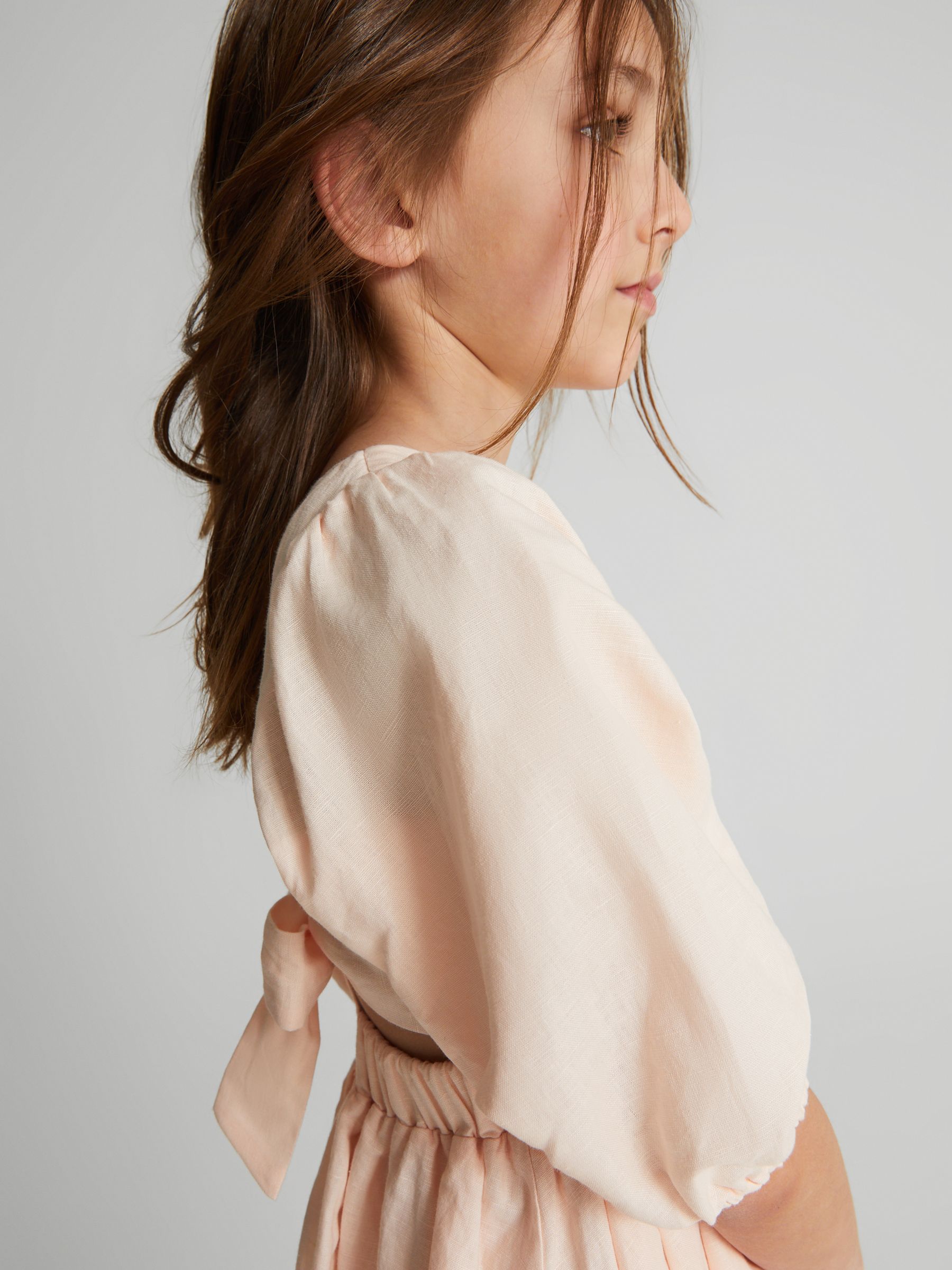 Puff Sleeve Cut Out Back Midi Dress in Pale Pink - Image 3 of 6