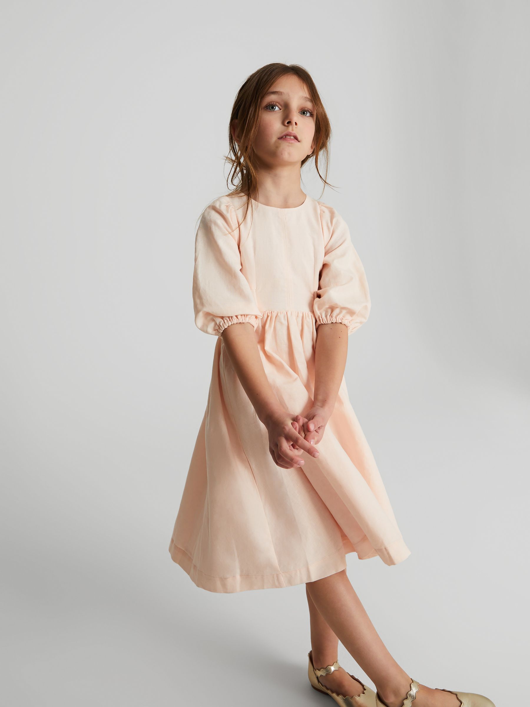 Puff Sleeve Cut Out Back Midi Dress in Pale Pink - Image 4 of 6