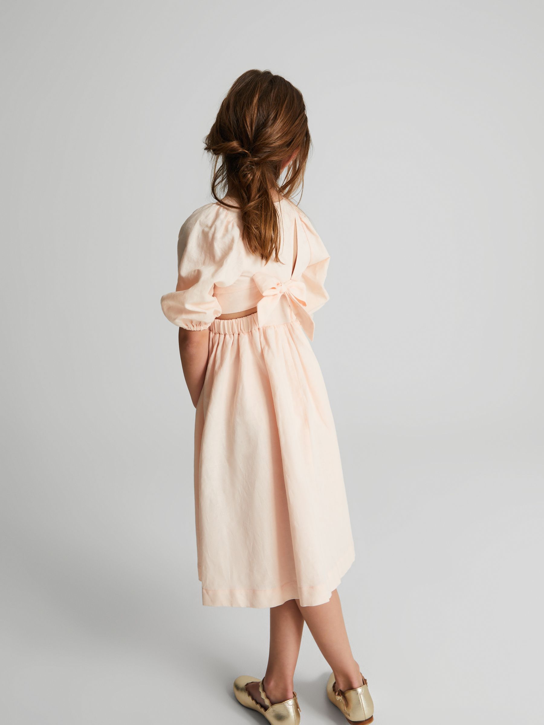 Puff Sleeve Cut Out Back Midi Dress in Pale Pink - Image 5 of 6