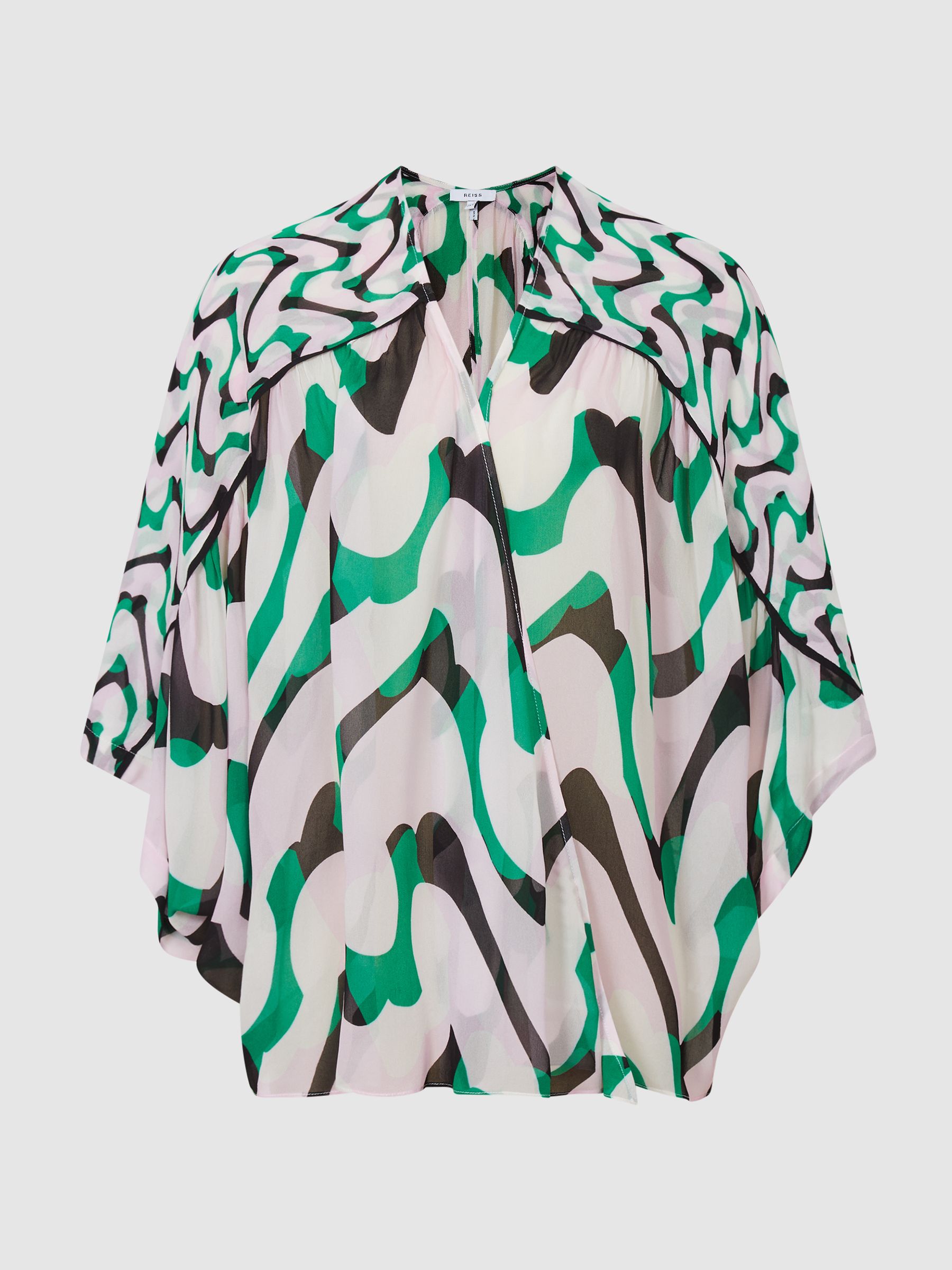 Printed Resort Shawl Top in Pink/Green - Image 2 of 5